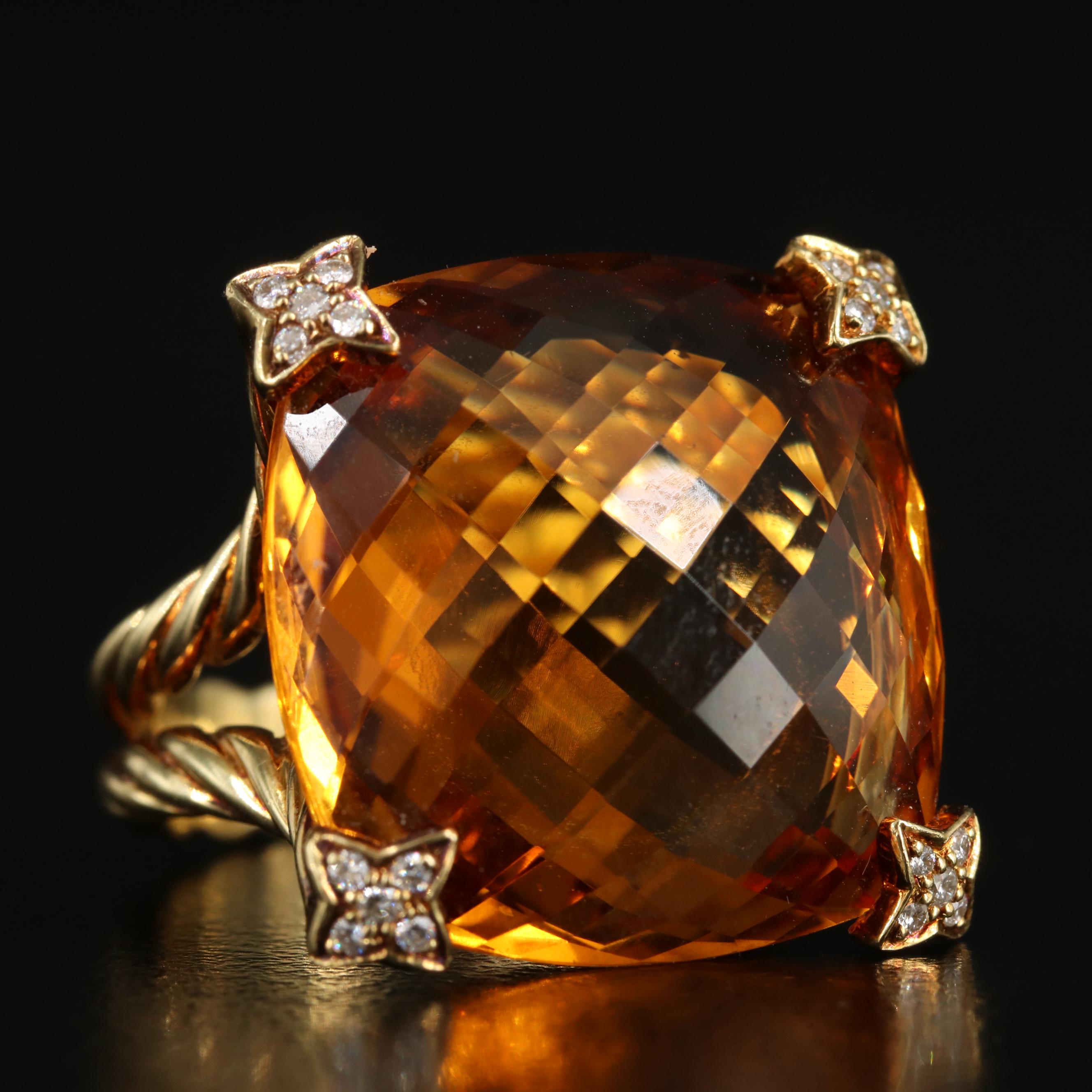 David Yurman "Chatelaine" 18K Citrine and Diamond Ring
