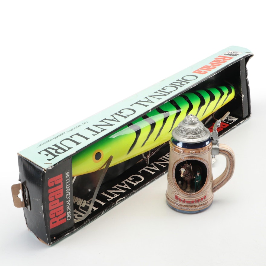 Rapala Orginal Giant Fishing Lure and Budweiser Stein Novelty