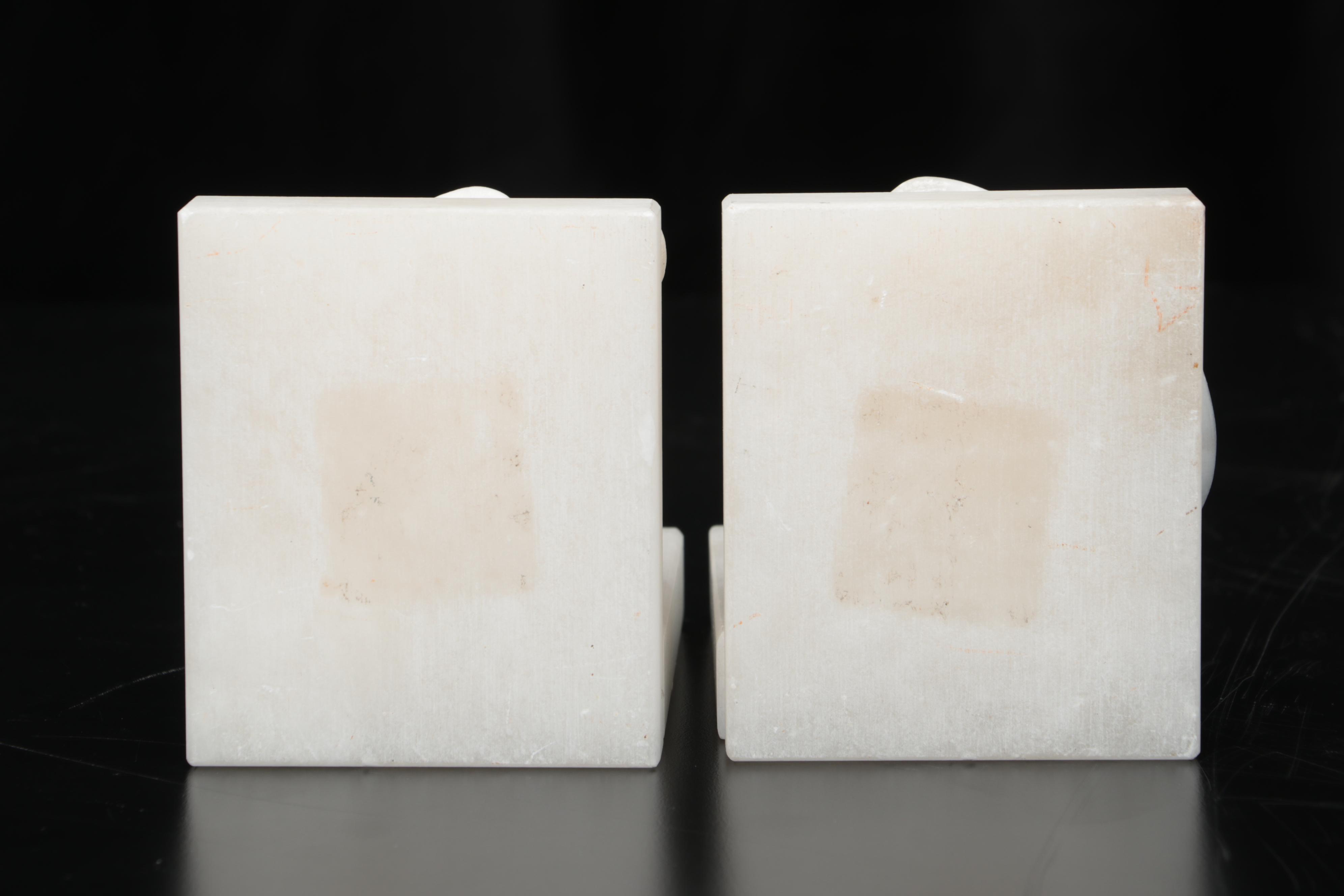 Carved Alabaster Memento Mori Skull Bookends