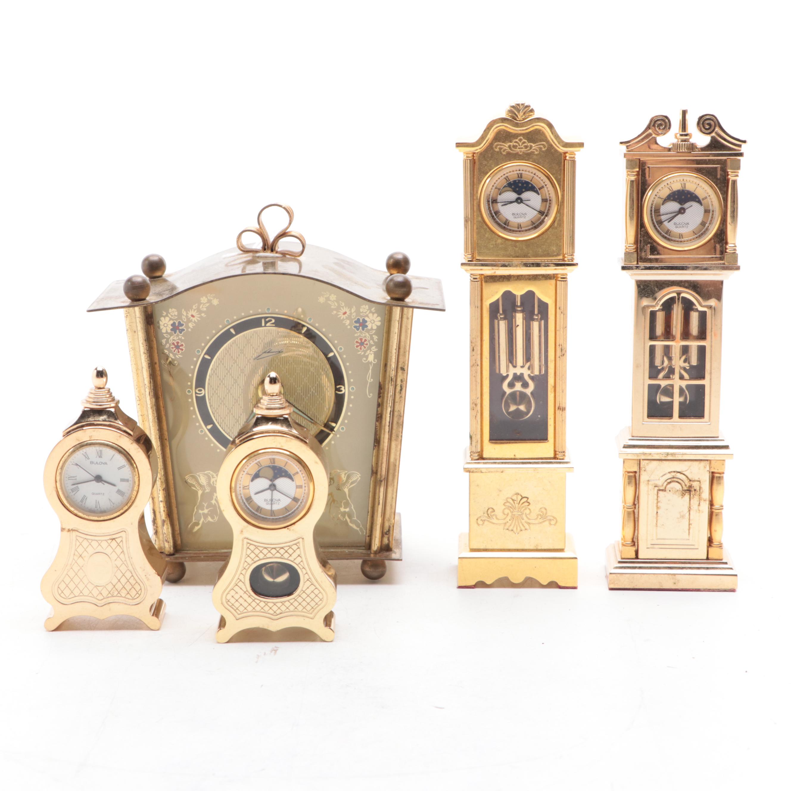 Schmidt Brass and Fluorescent Alarm Clock with Bulova Miniature Brass Clocks