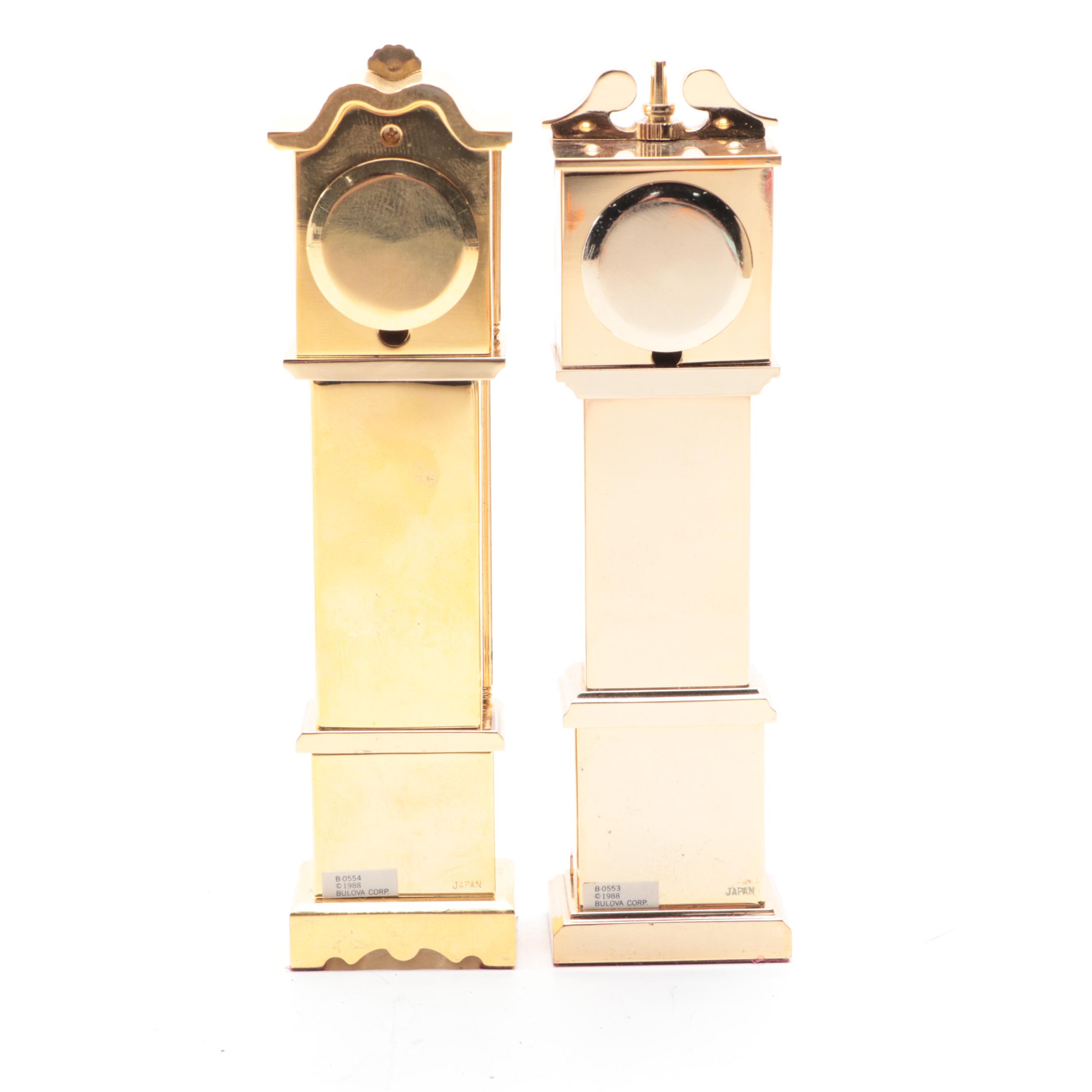 Schmidt Brass and Fluorescent Alarm Clock with Bulova Miniature Brass Clocks