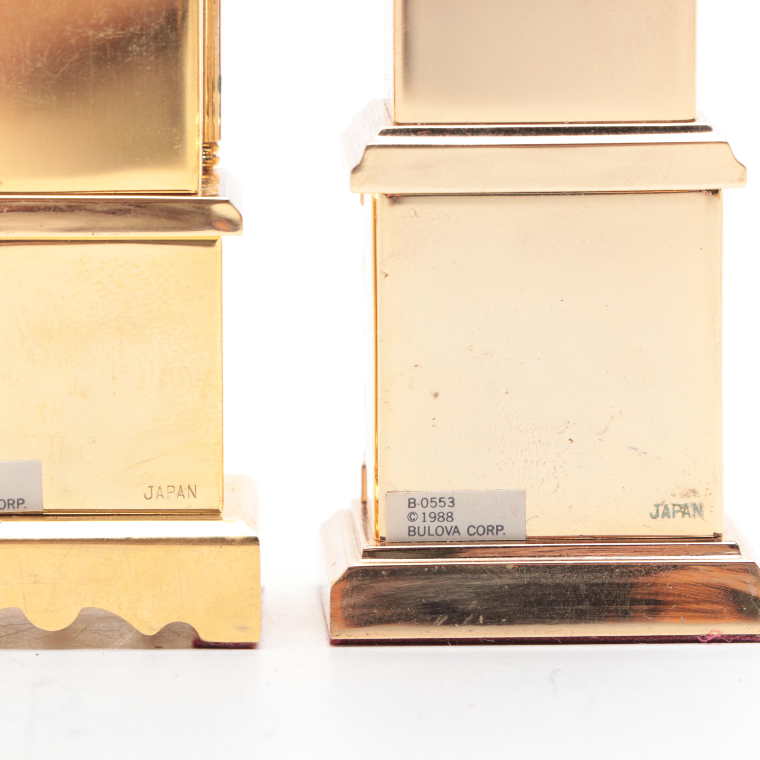 Schmidt Brass and Fluorescent Alarm Clock with Bulova Miniature Brass Clocks