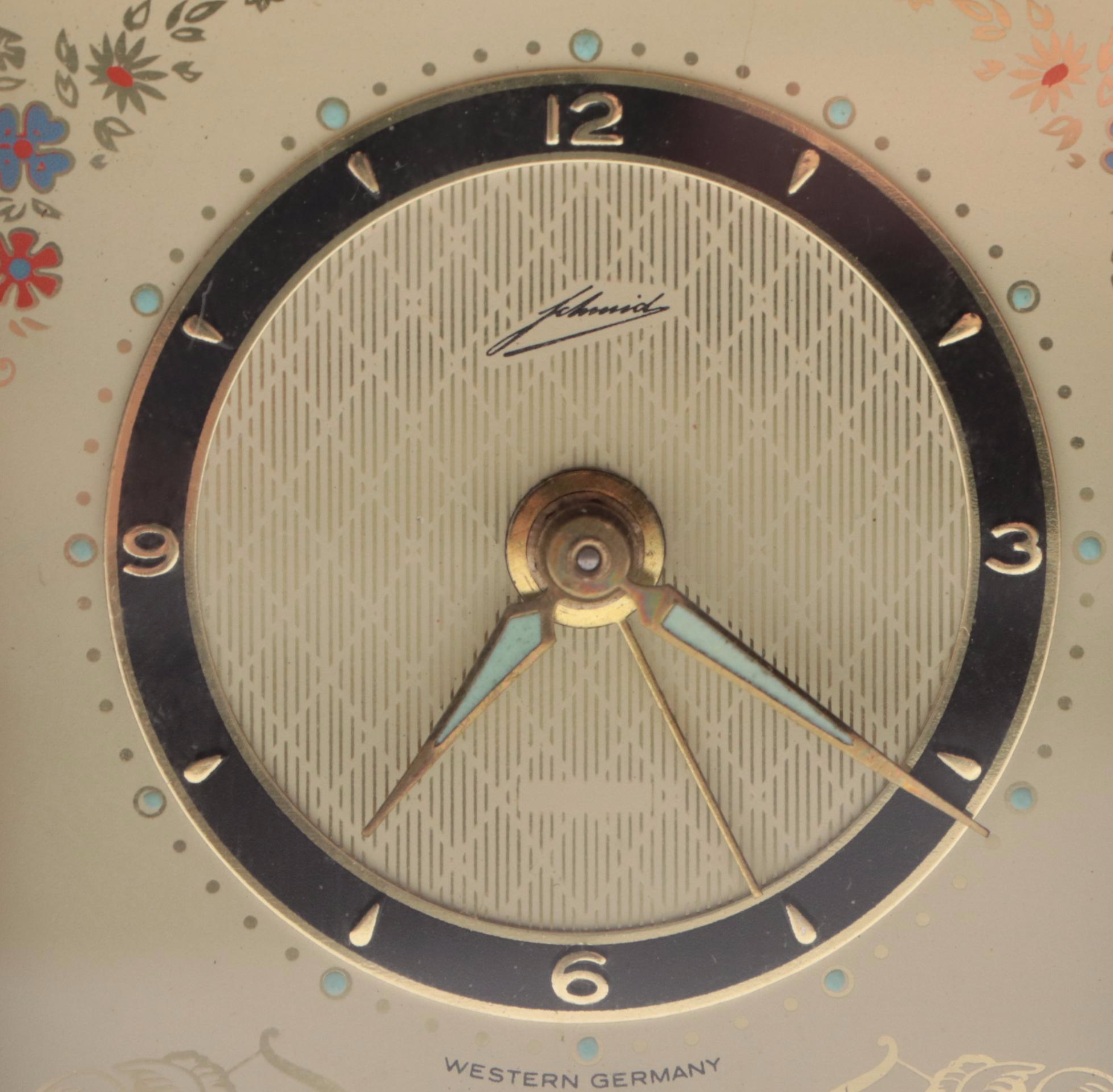 Schmidt Brass and Fluorescent Alarm Clock with Bulova Miniature Brass Clocks