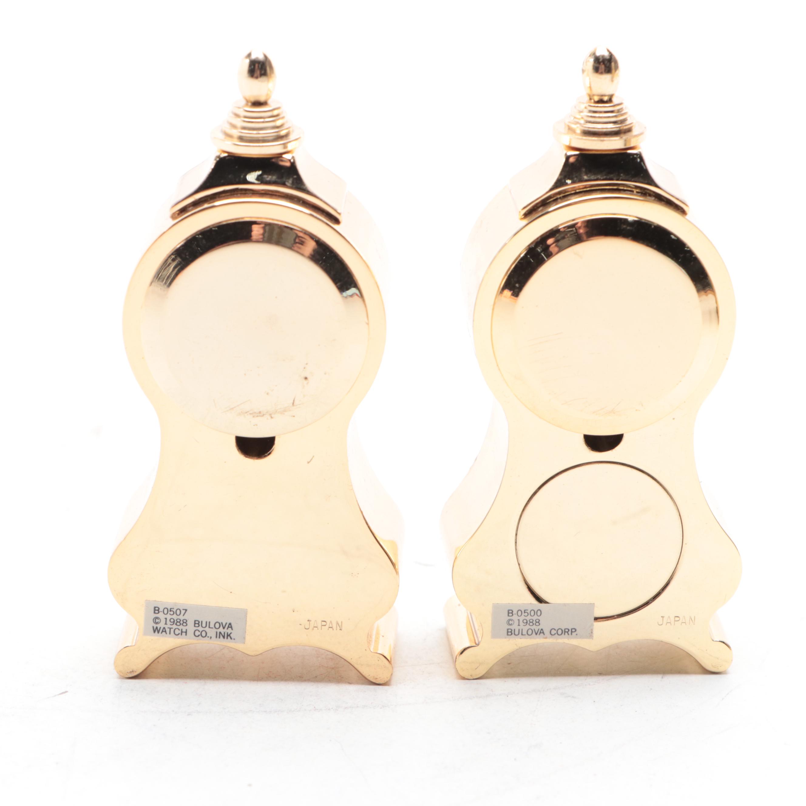 Schmidt Brass and Fluorescent Alarm Clock with Bulova Miniature Brass Clocks