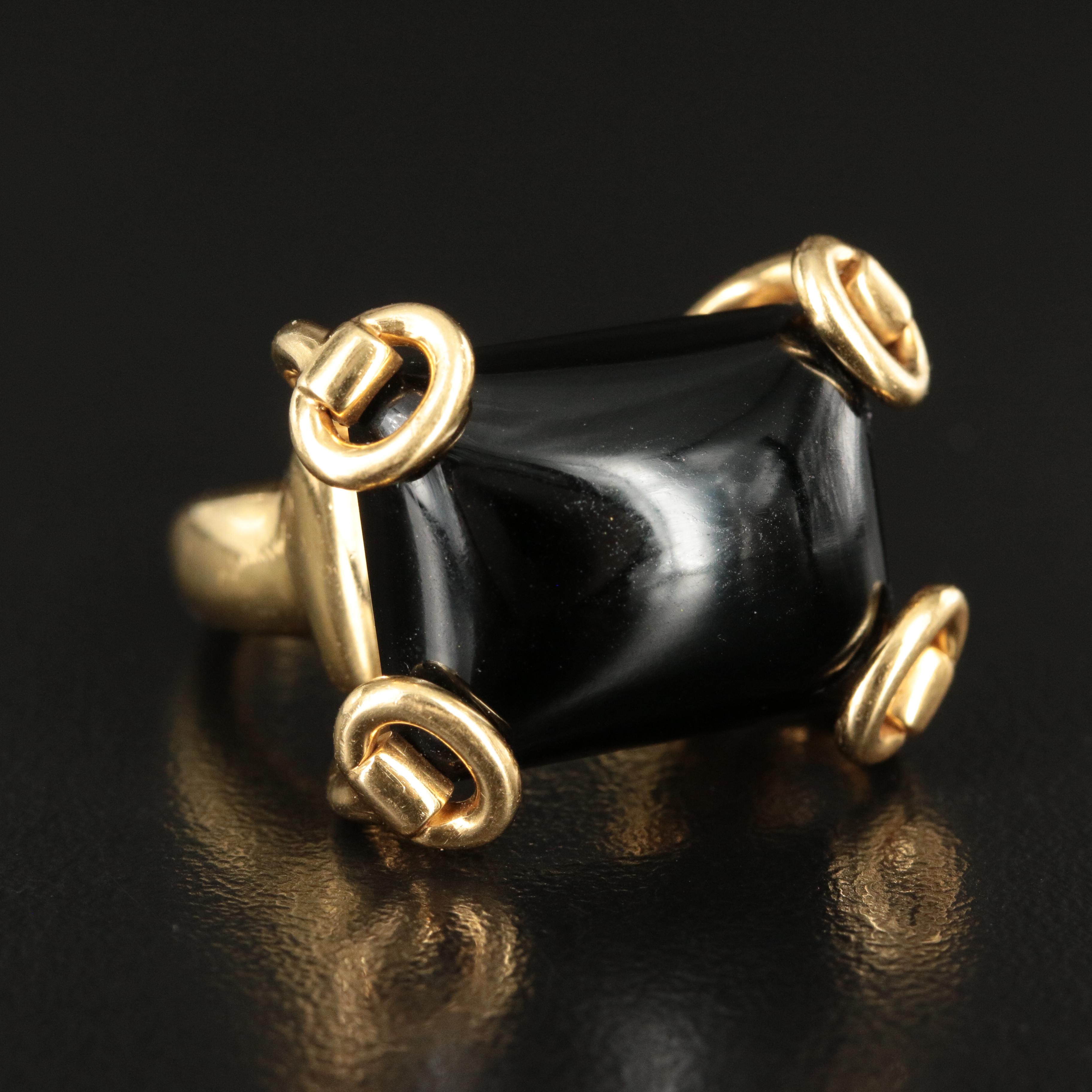 Gucci 18K and Black Onyx Horsebit Ring