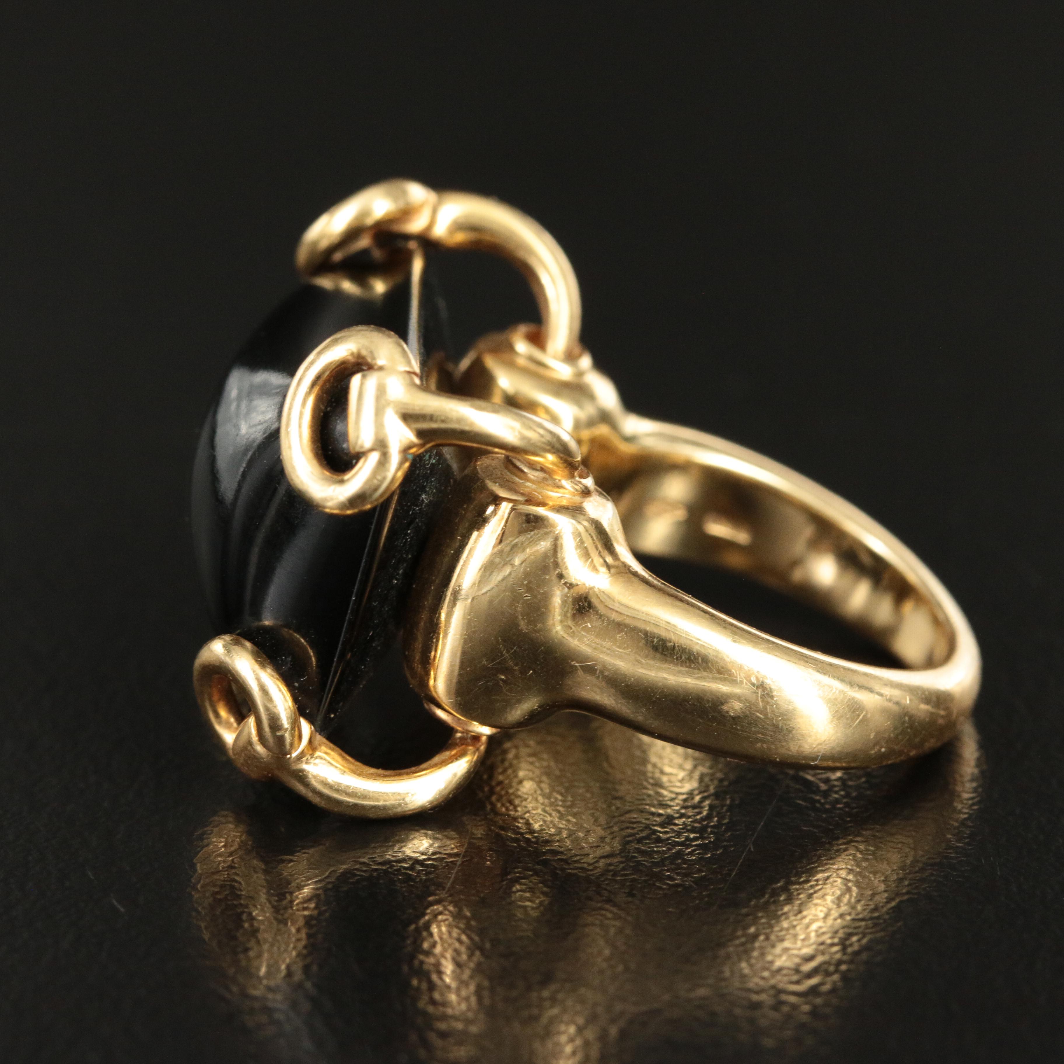Gucci 18K and Black Onyx Horsebit Ring