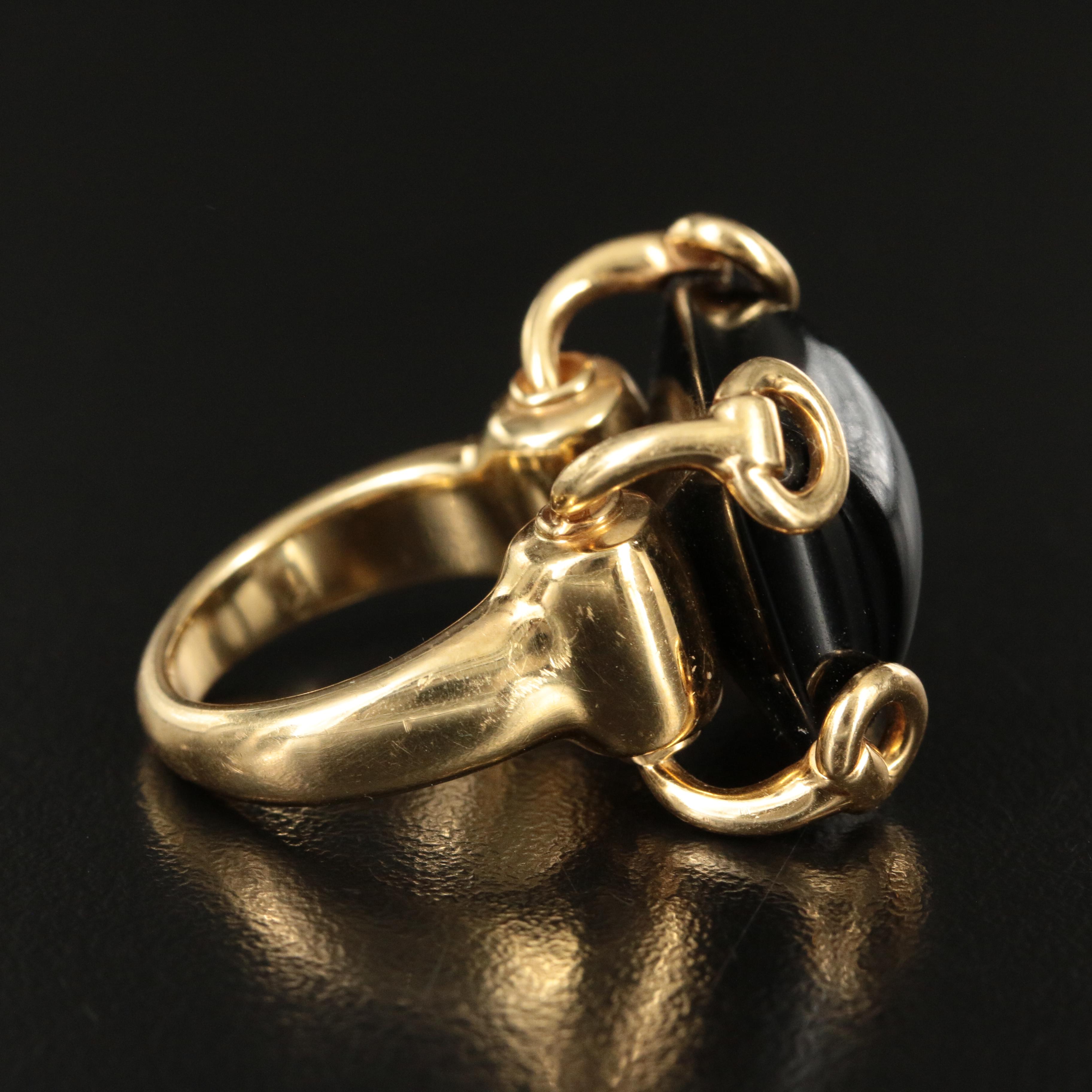 Gucci 18K and Black Onyx Horsebit Ring