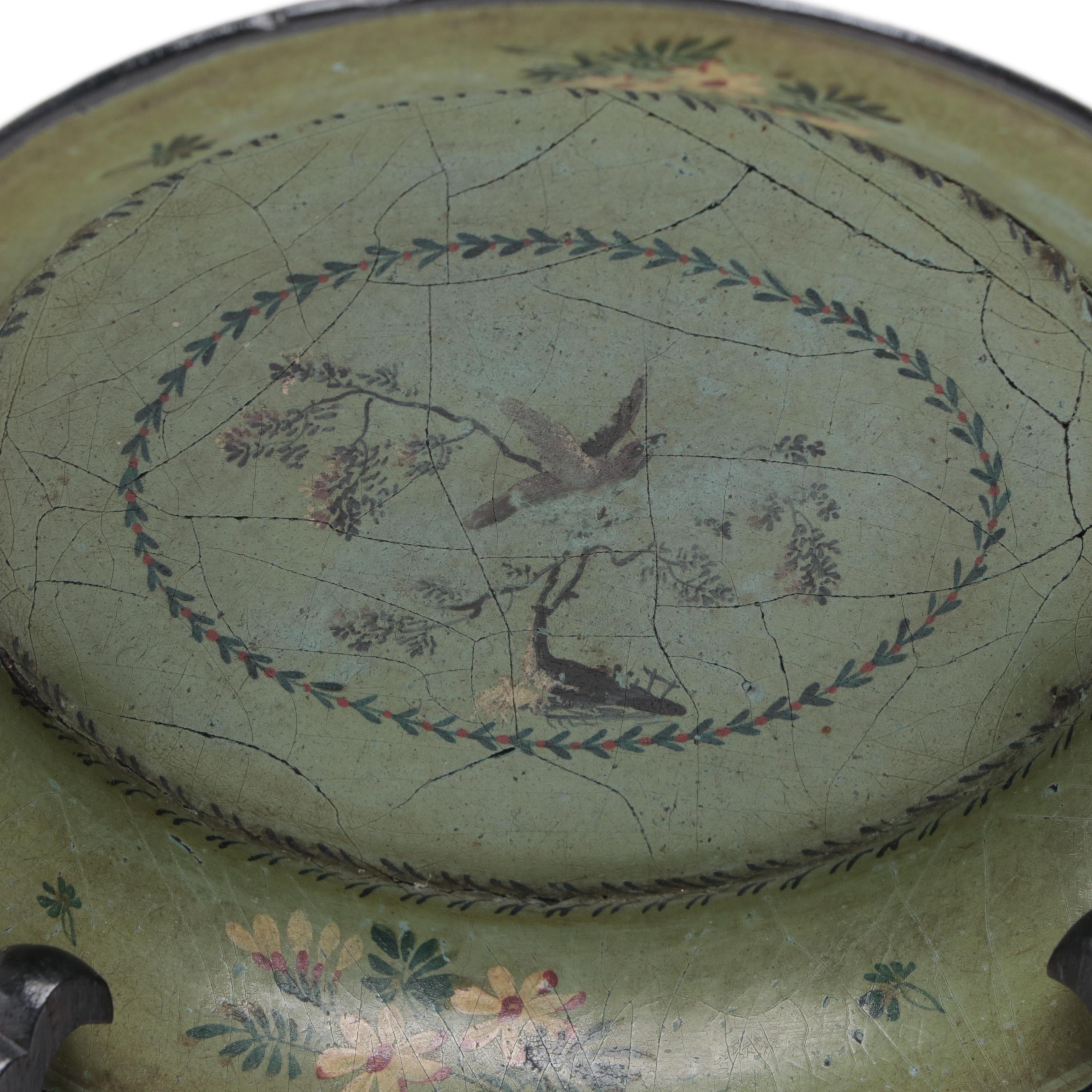 European Bird and Floral Motif Papier-Mâché Bowls with Ebonized Wood Stands