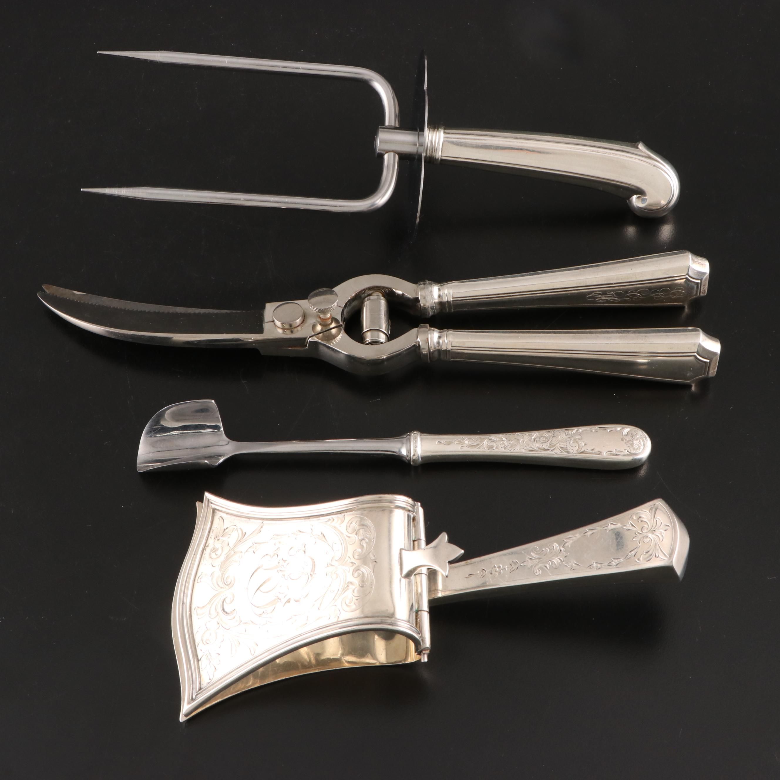 Lebkuecher & Co Sterling Asparagus Tongs with Other Sterling Handled Utensils