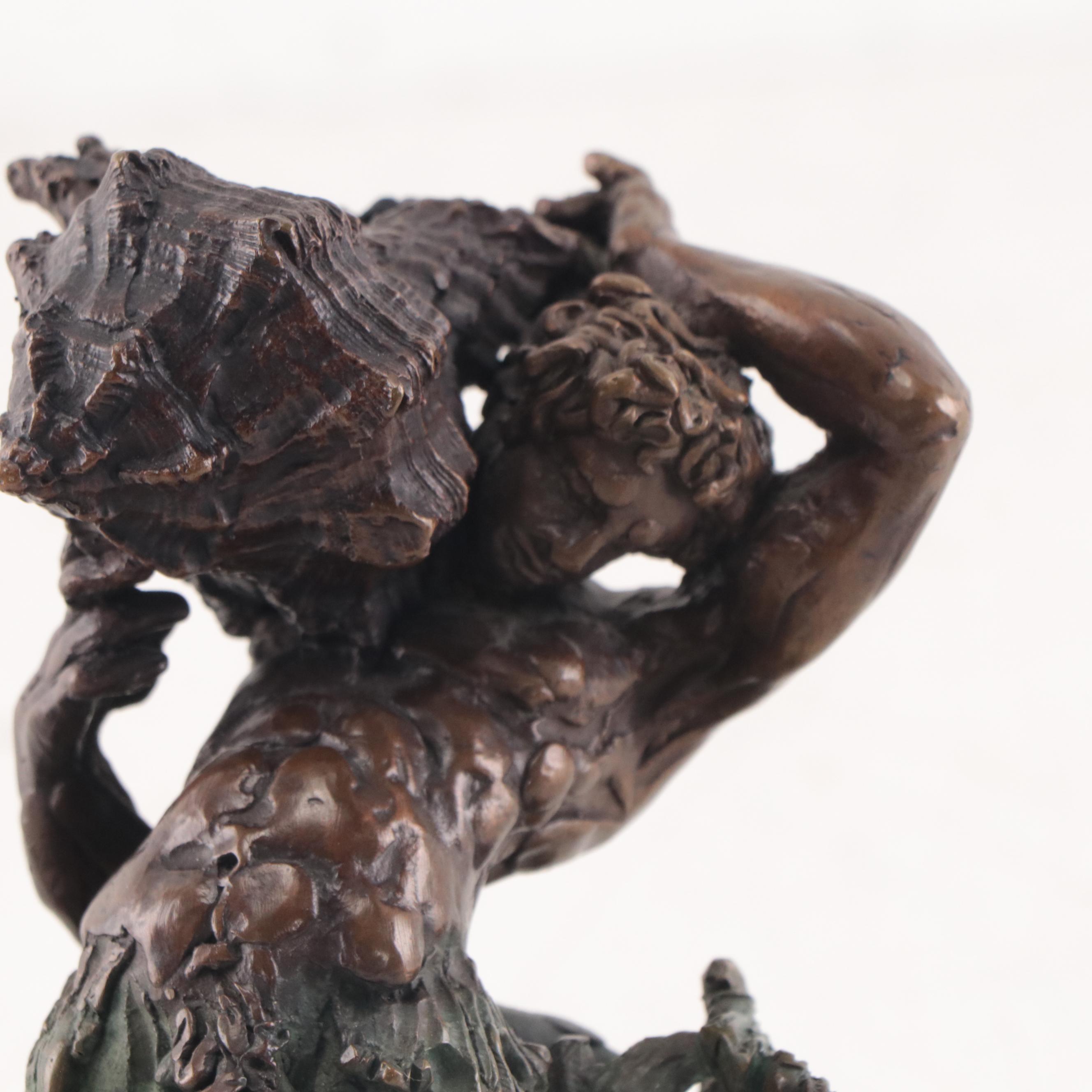 Bronze Sculpture of Merman Hoisting a Conch Shell