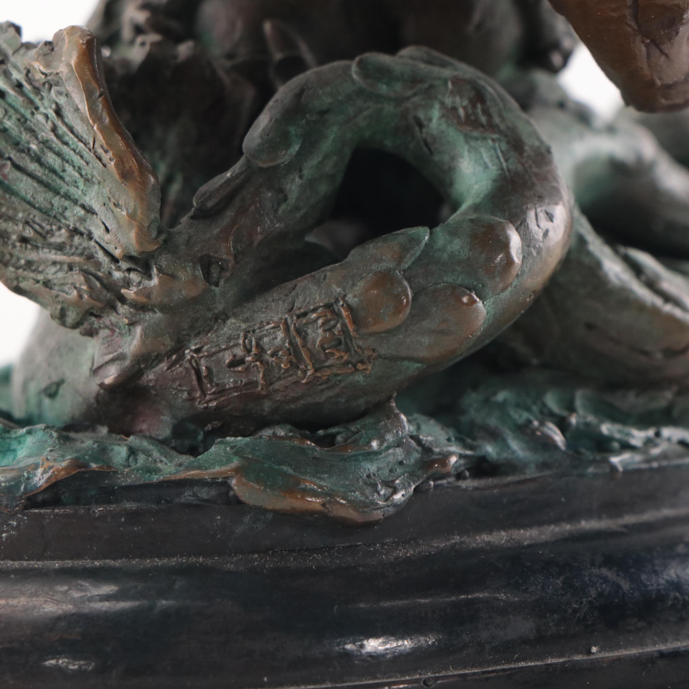 Bronze Sculpture of Merman Hoisting a Conch Shell