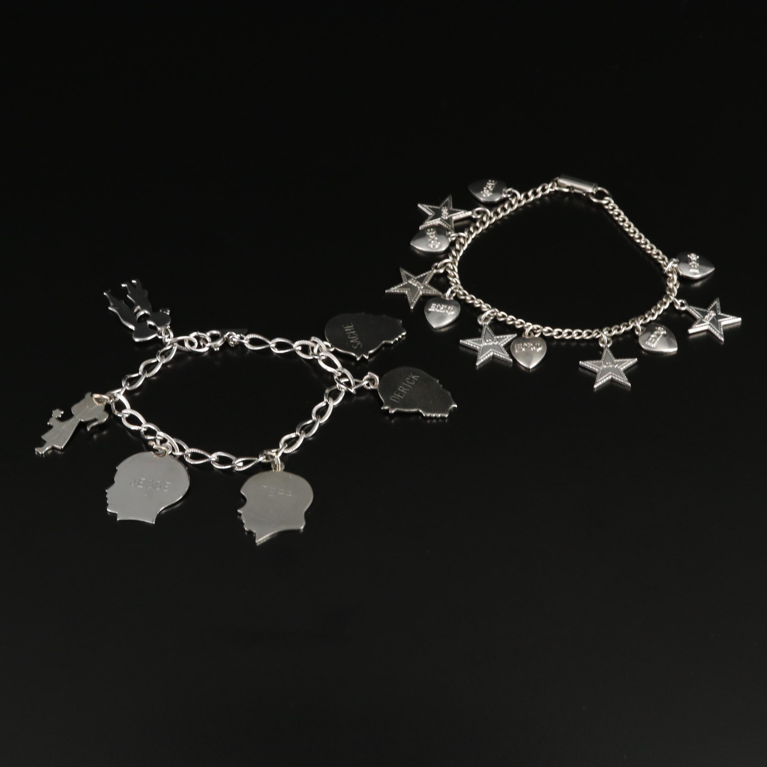 Sterling Bracelets Including Enamel, Mother-of-Pearl and Charms