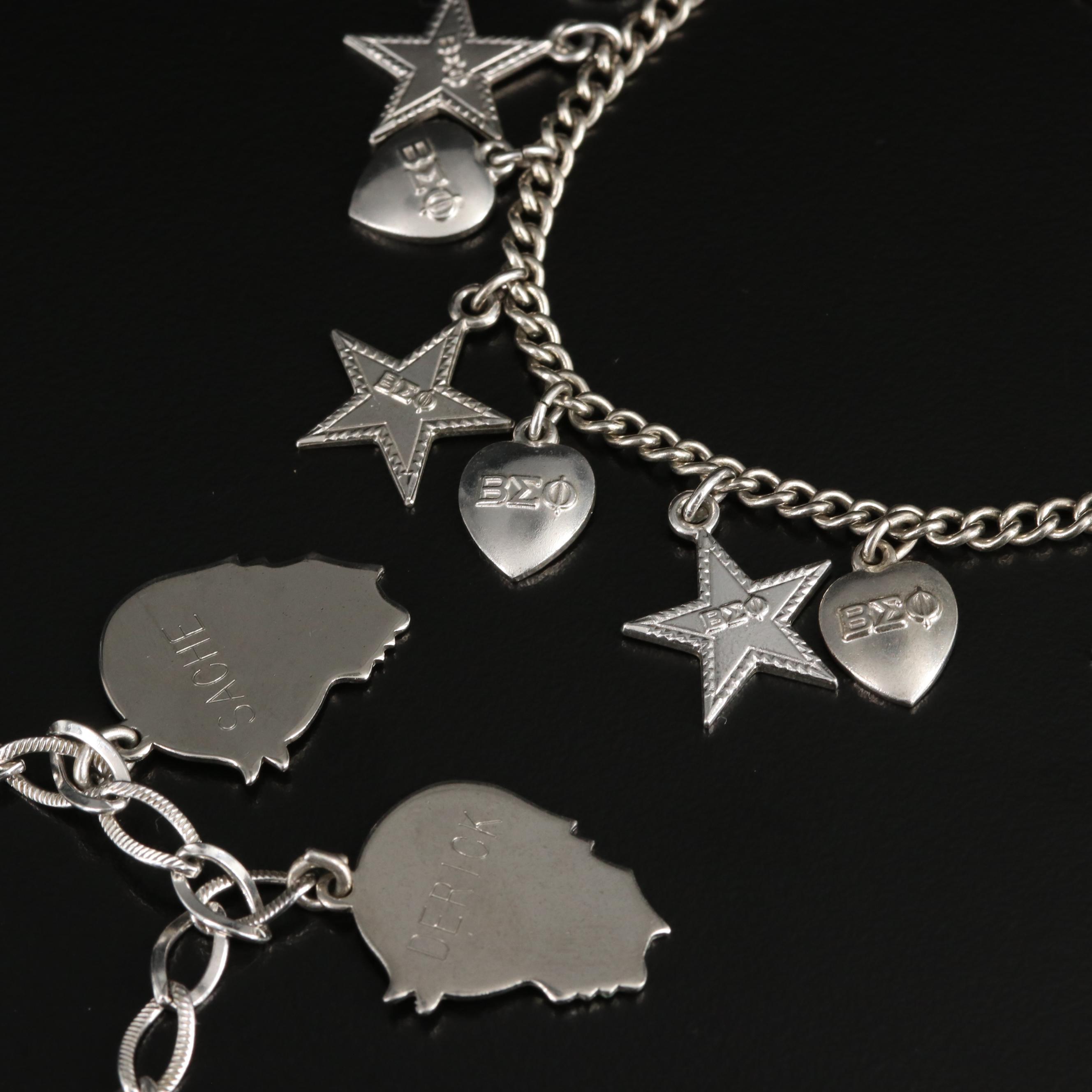 Sterling Bracelets Including Enamel, Mother-of-Pearl and Charms