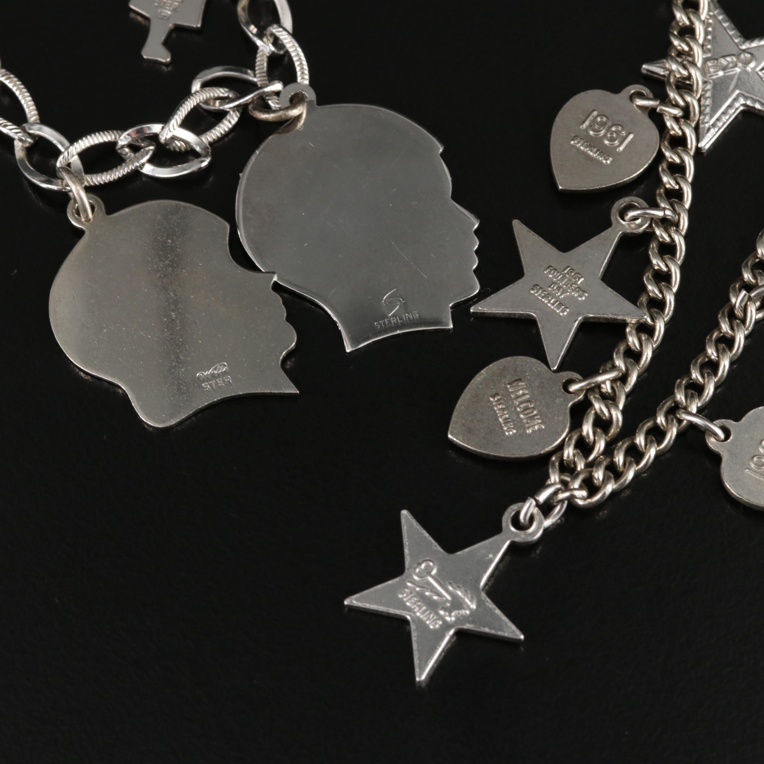 Sterling Bracelets Including Enamel, Mother-of-Pearl and Charms