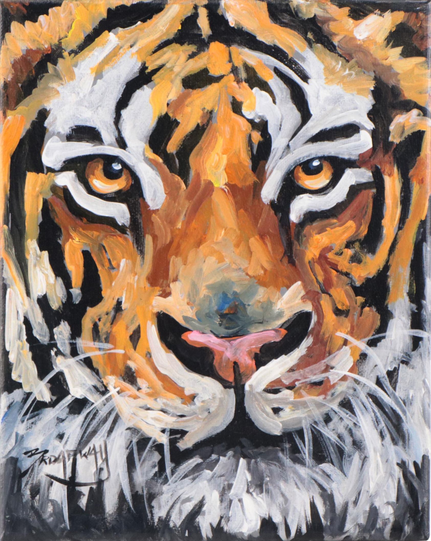 Marc Broadway Tiger Portrait Acrylic Painting