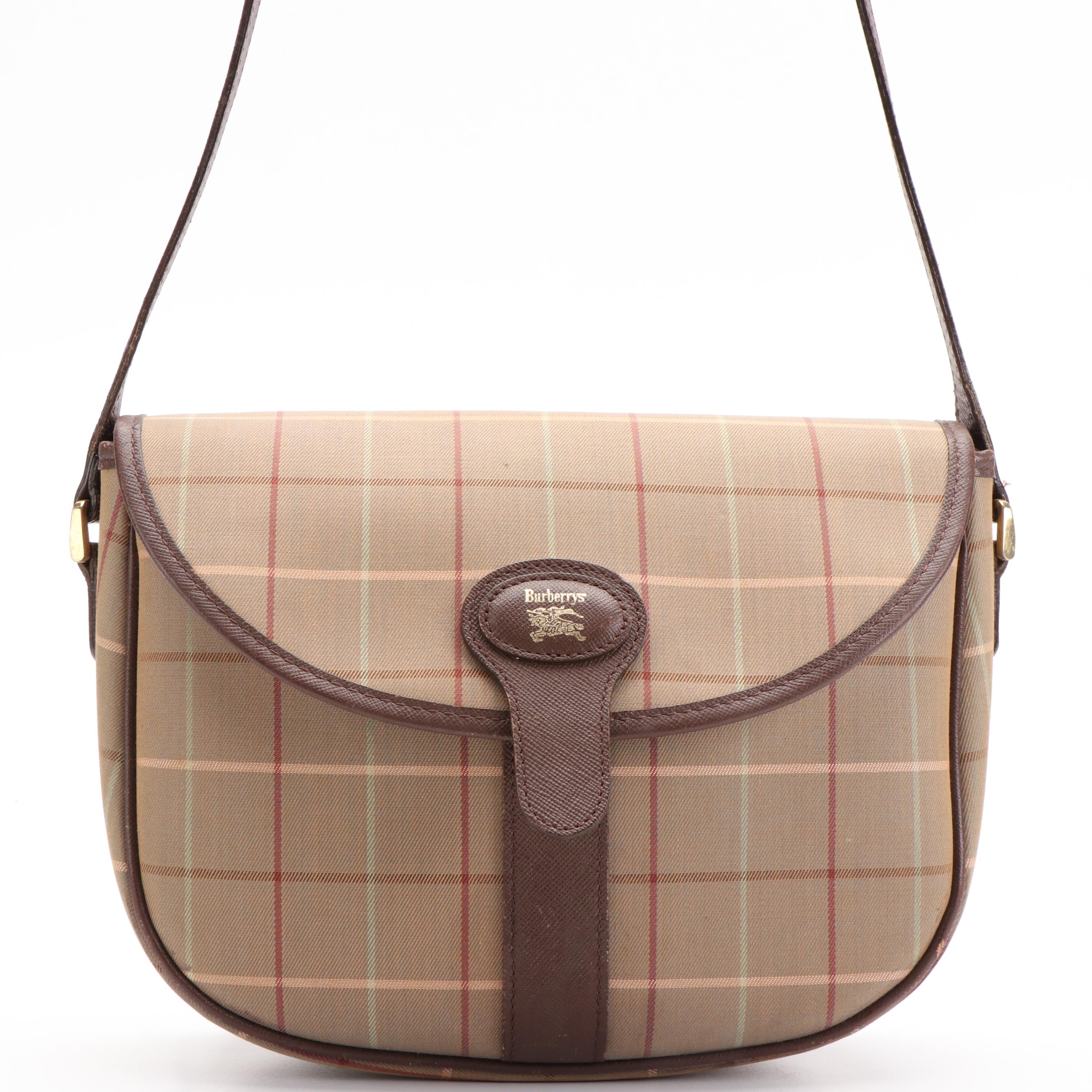 Burberry Nova Check Canvas Crossbody with Leather Trim Bag