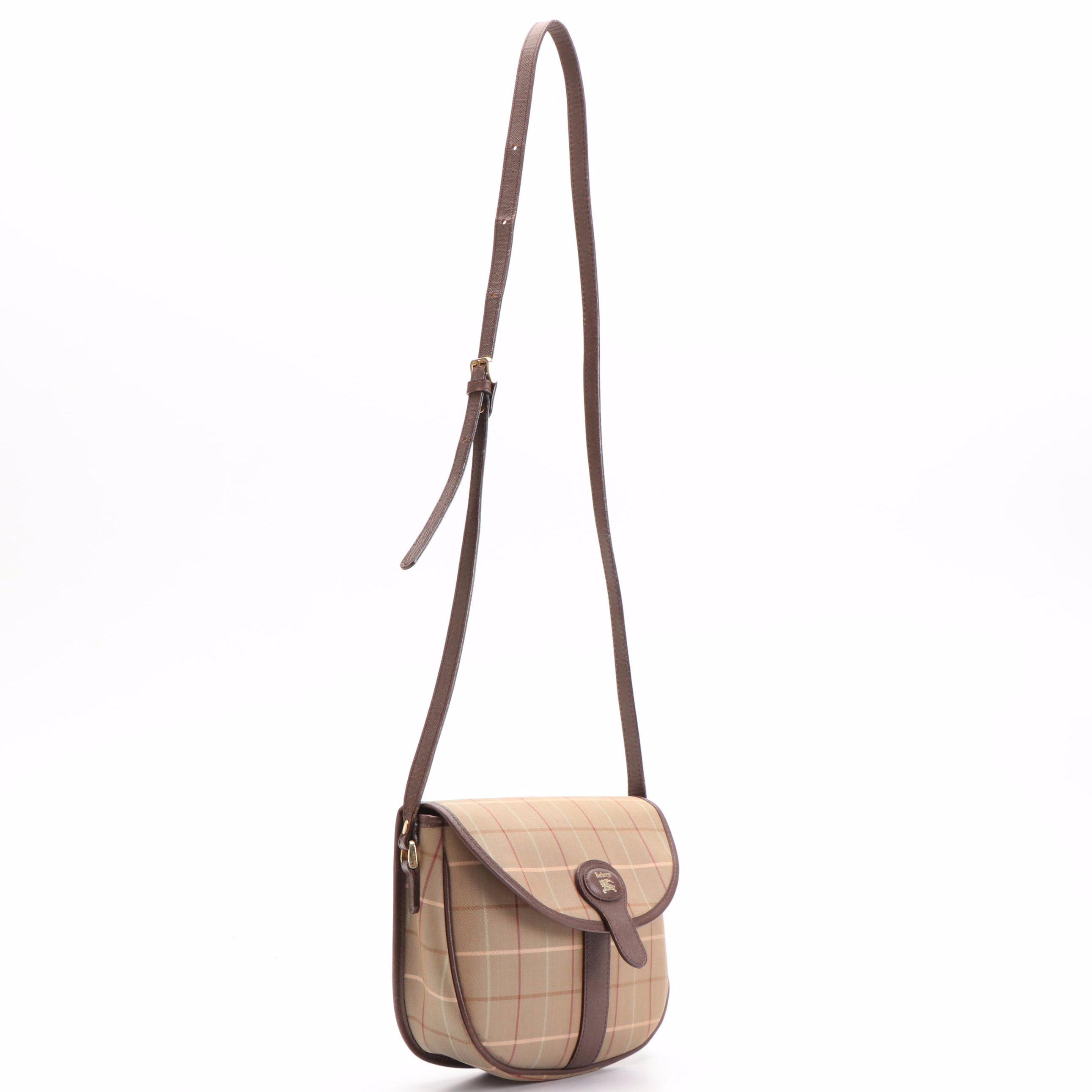 Burberry Nova Check Canvas Crossbody with Leather Trim Bag