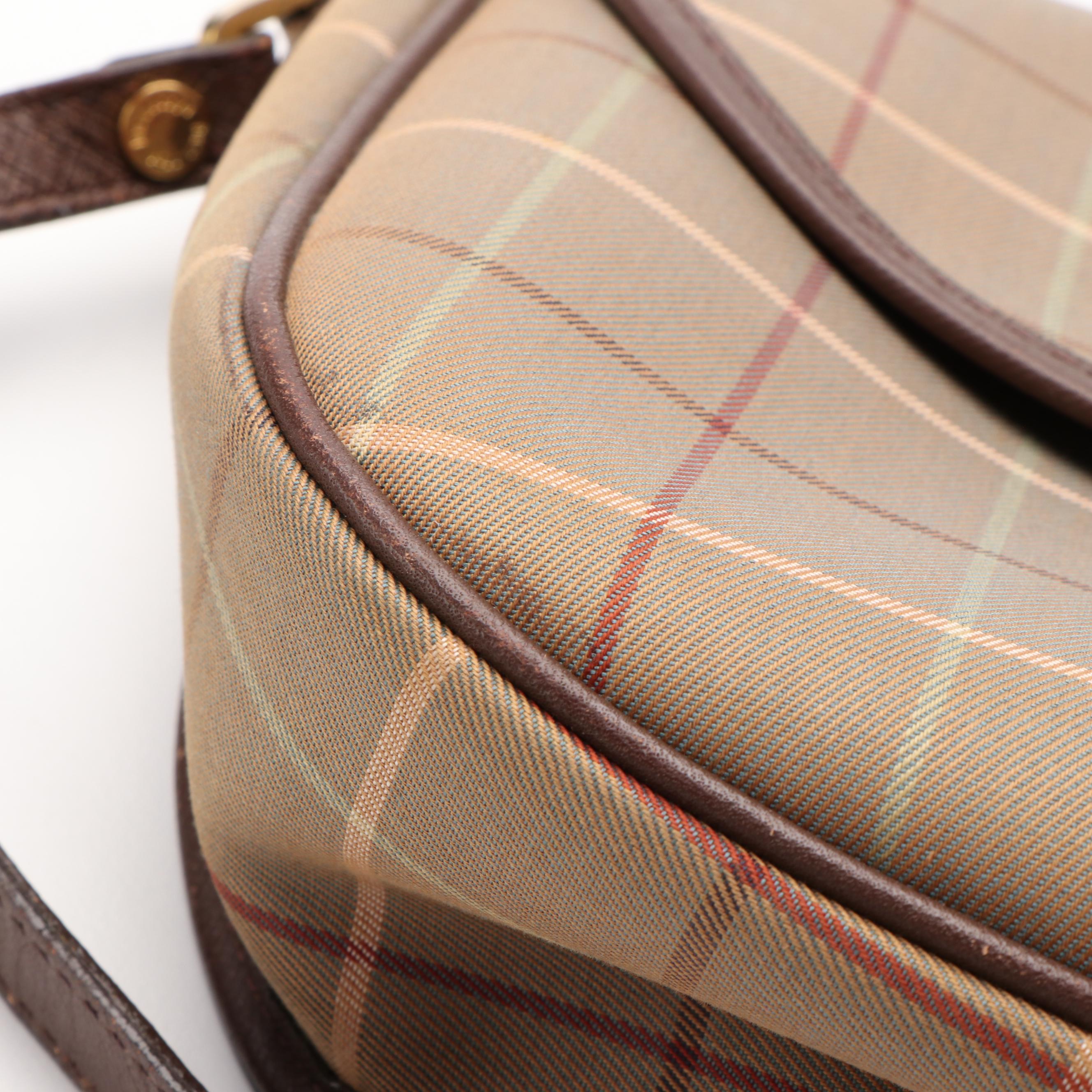 Burberry Nova Check Canvas Crossbody with Leather Trim Bag