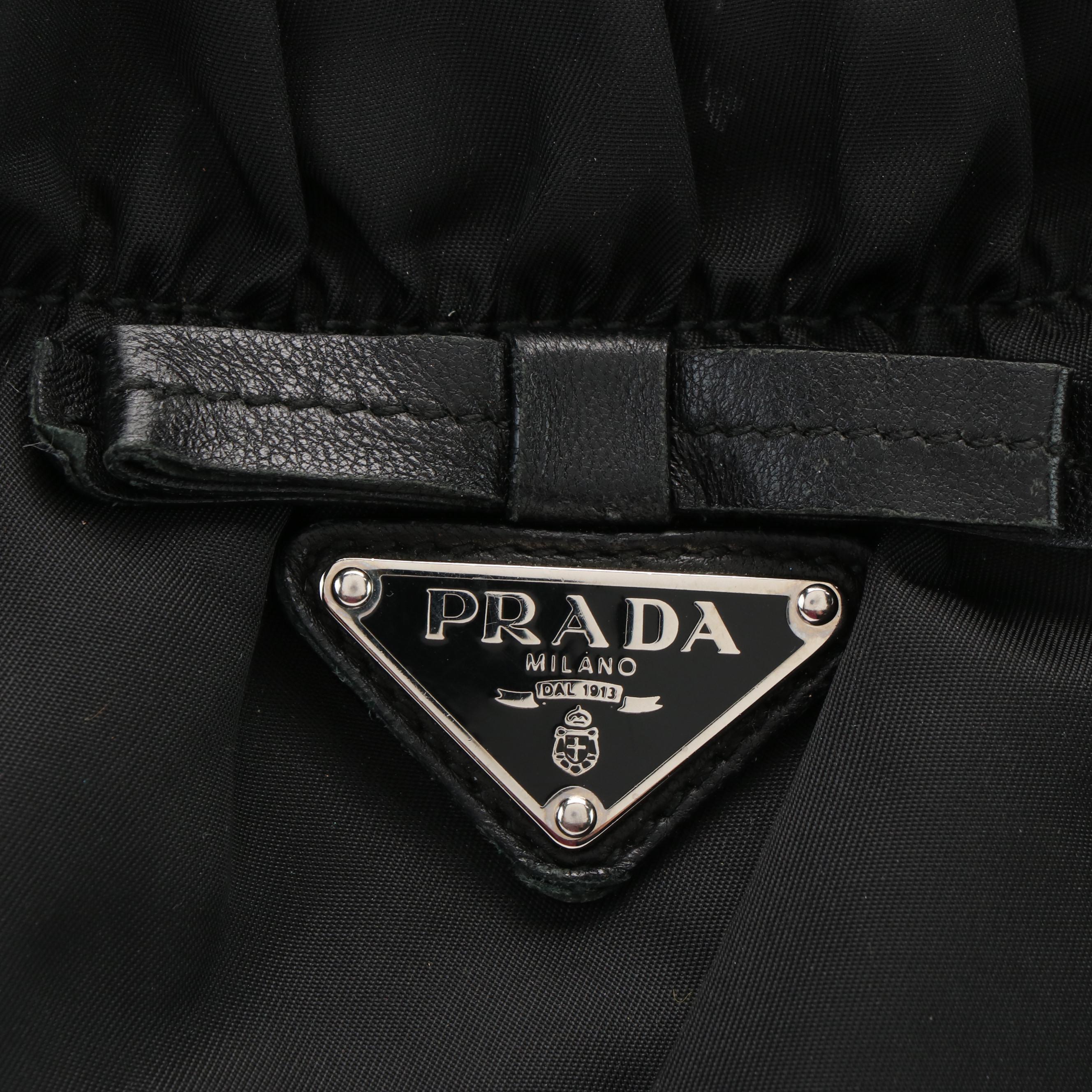 Prada Tessuto Two Way Handbag in Black Nylon with Leather Trim