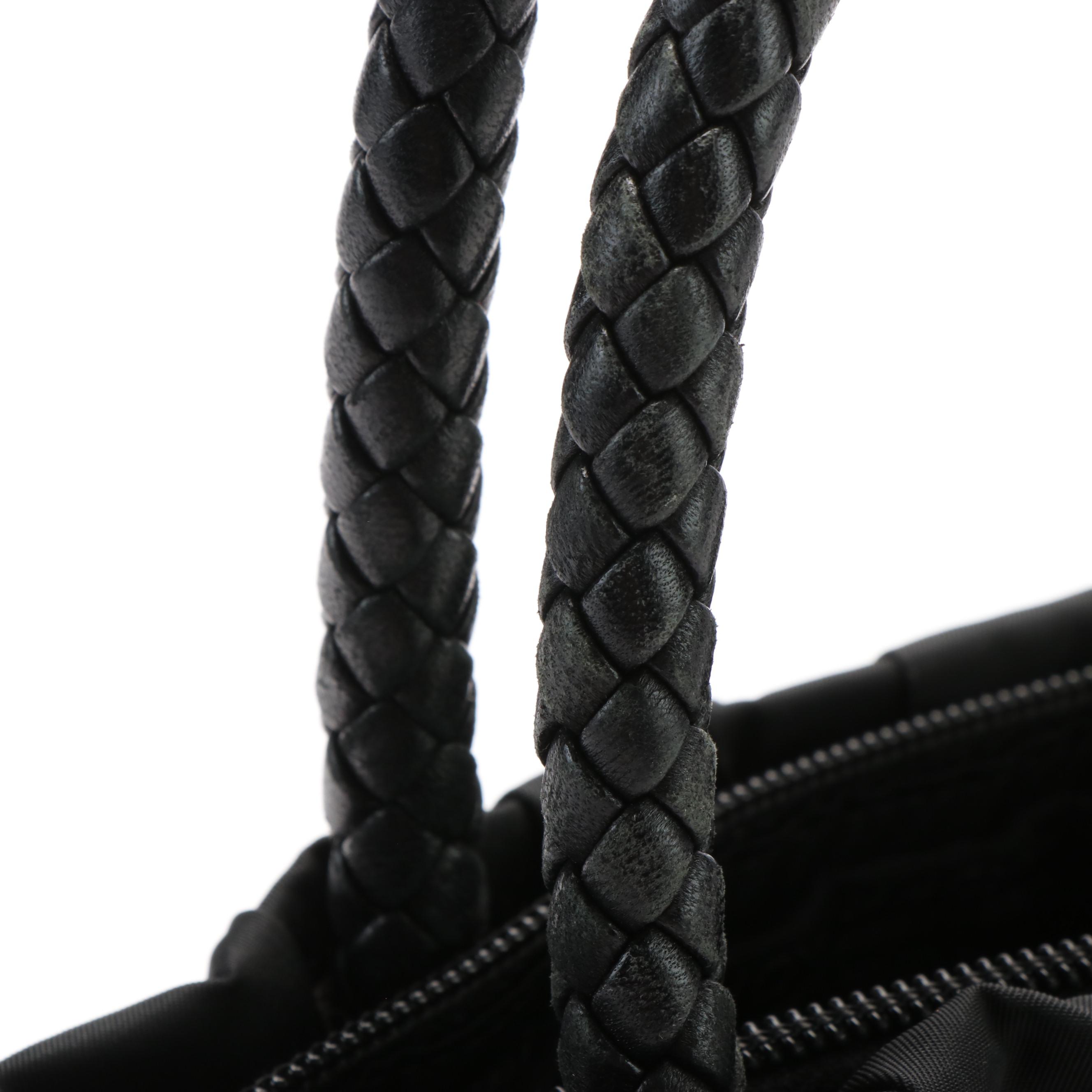 Prada Tessuto Two Way Handbag in Black Nylon with Leather Trim