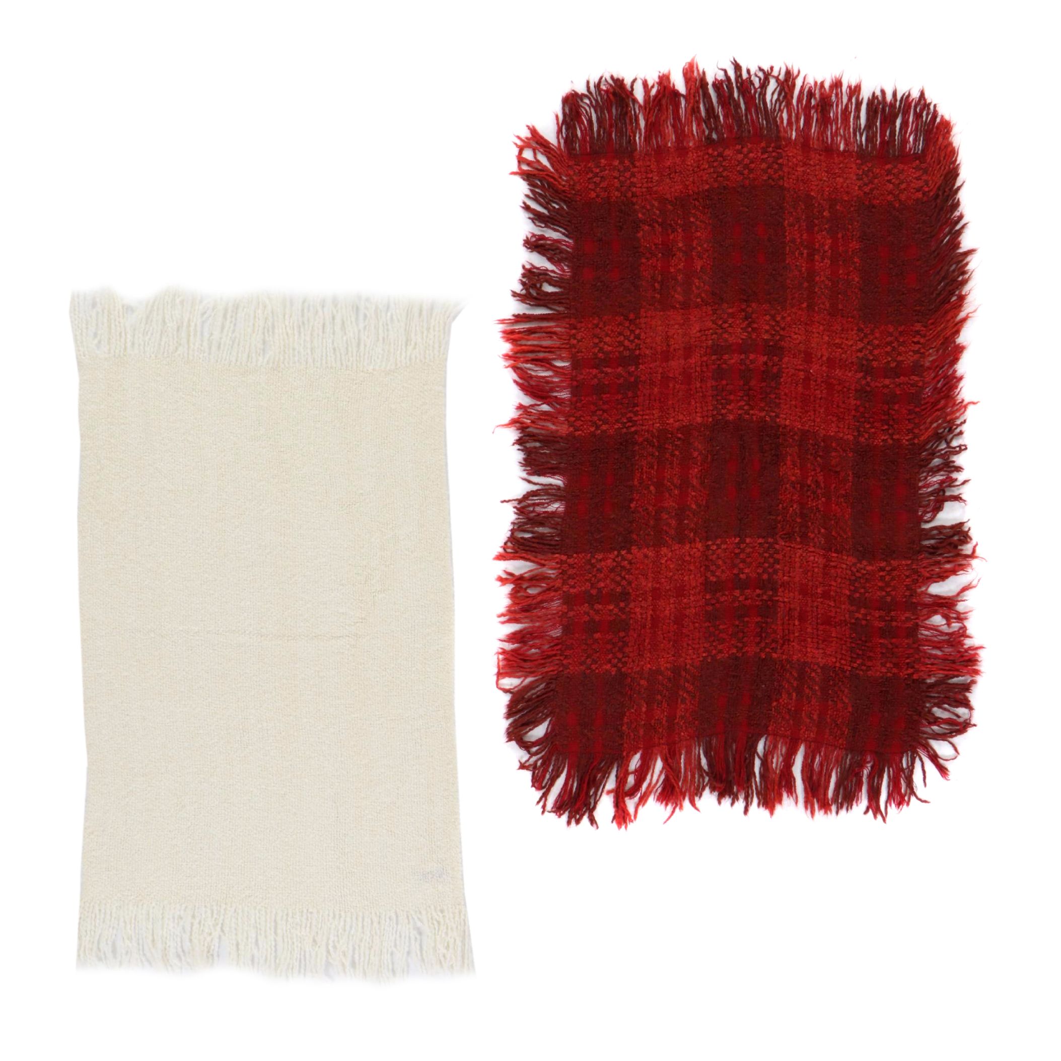 Kennebunk Home Red Plaid Throw Blanket and Ivory Wool Blanket