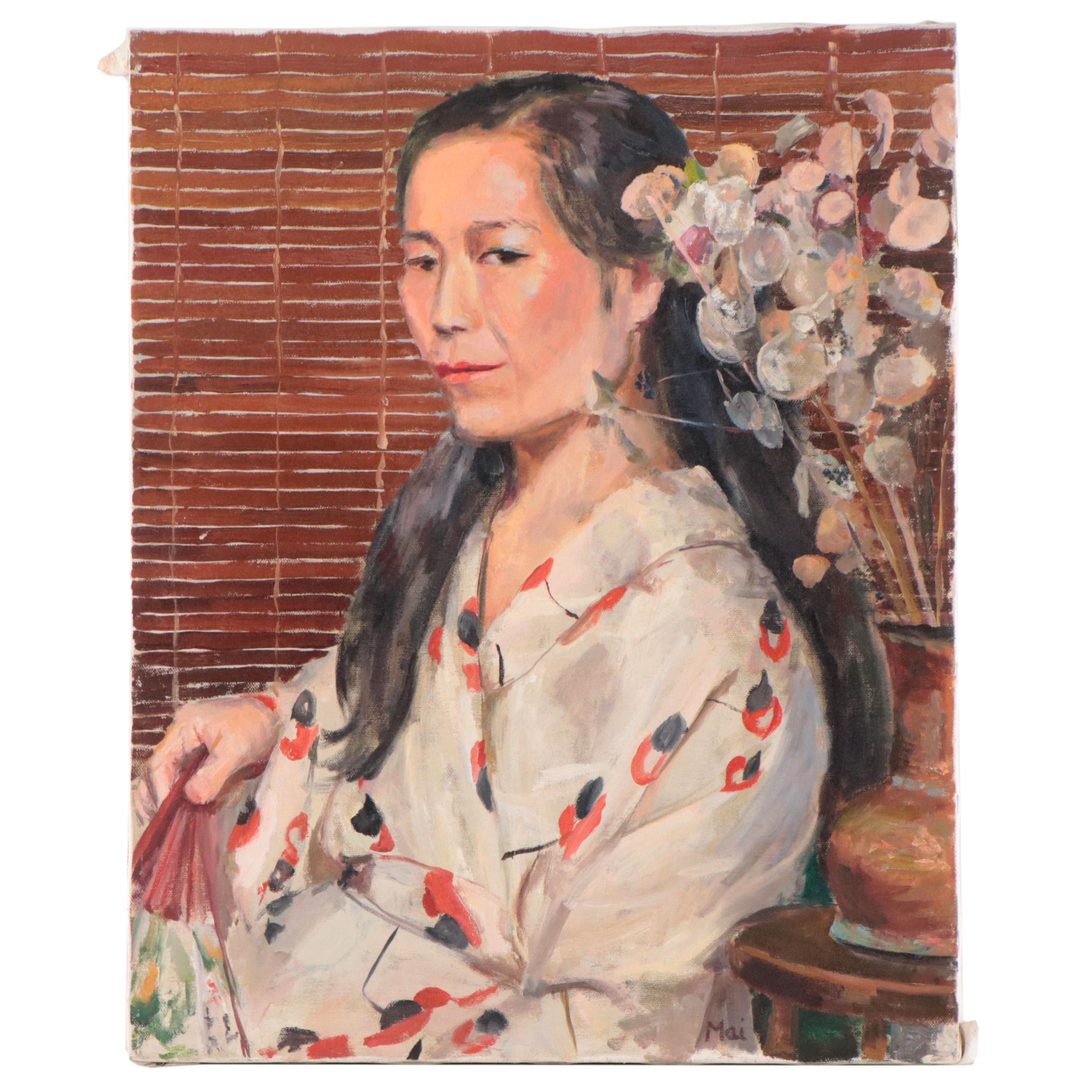 Mai Hoffer Oil Portrait of a Woman, Mid - Late 20th Century