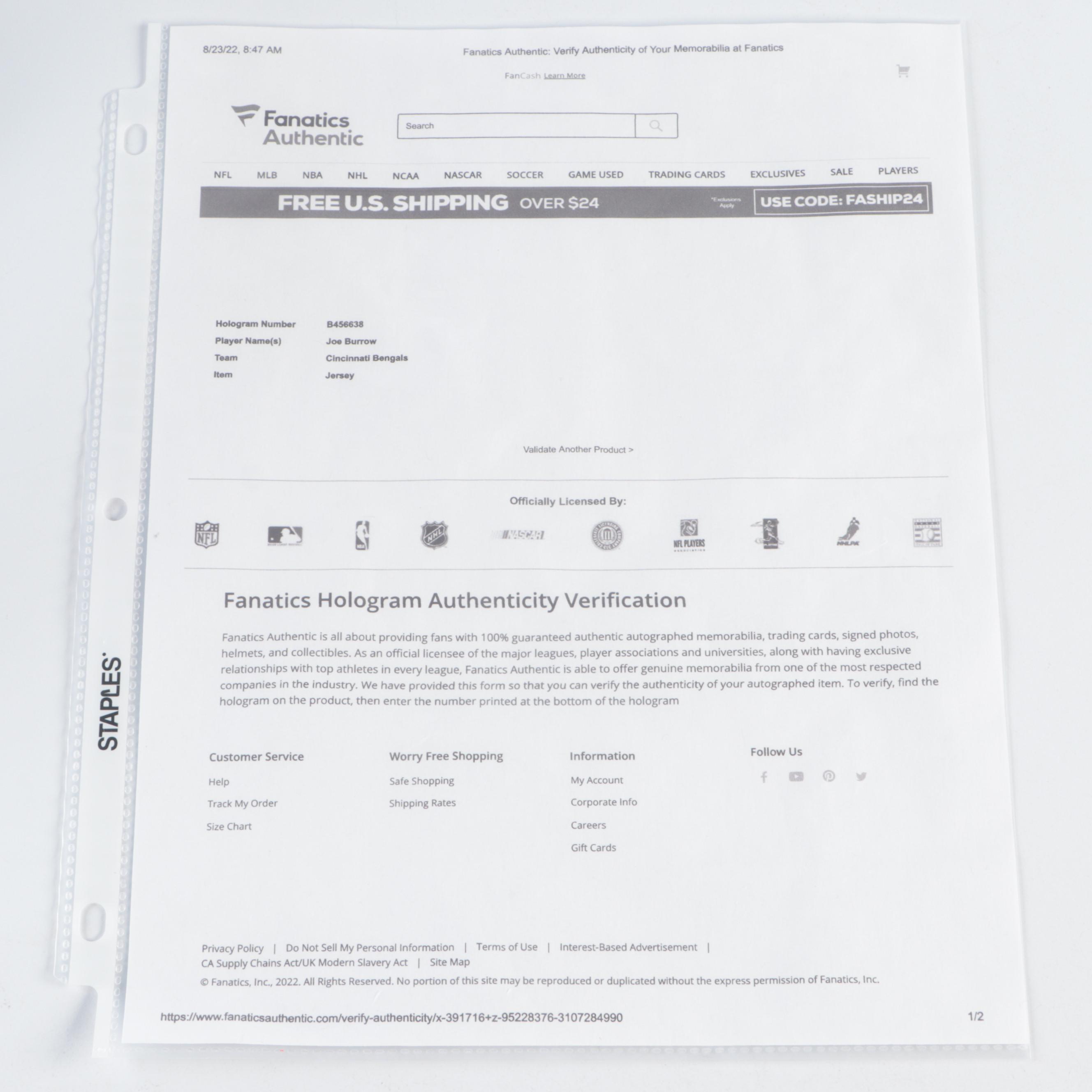 Joe Burrow Signed Nike Cincinnati Bengals Jersey with Super Bowl LVI Patch