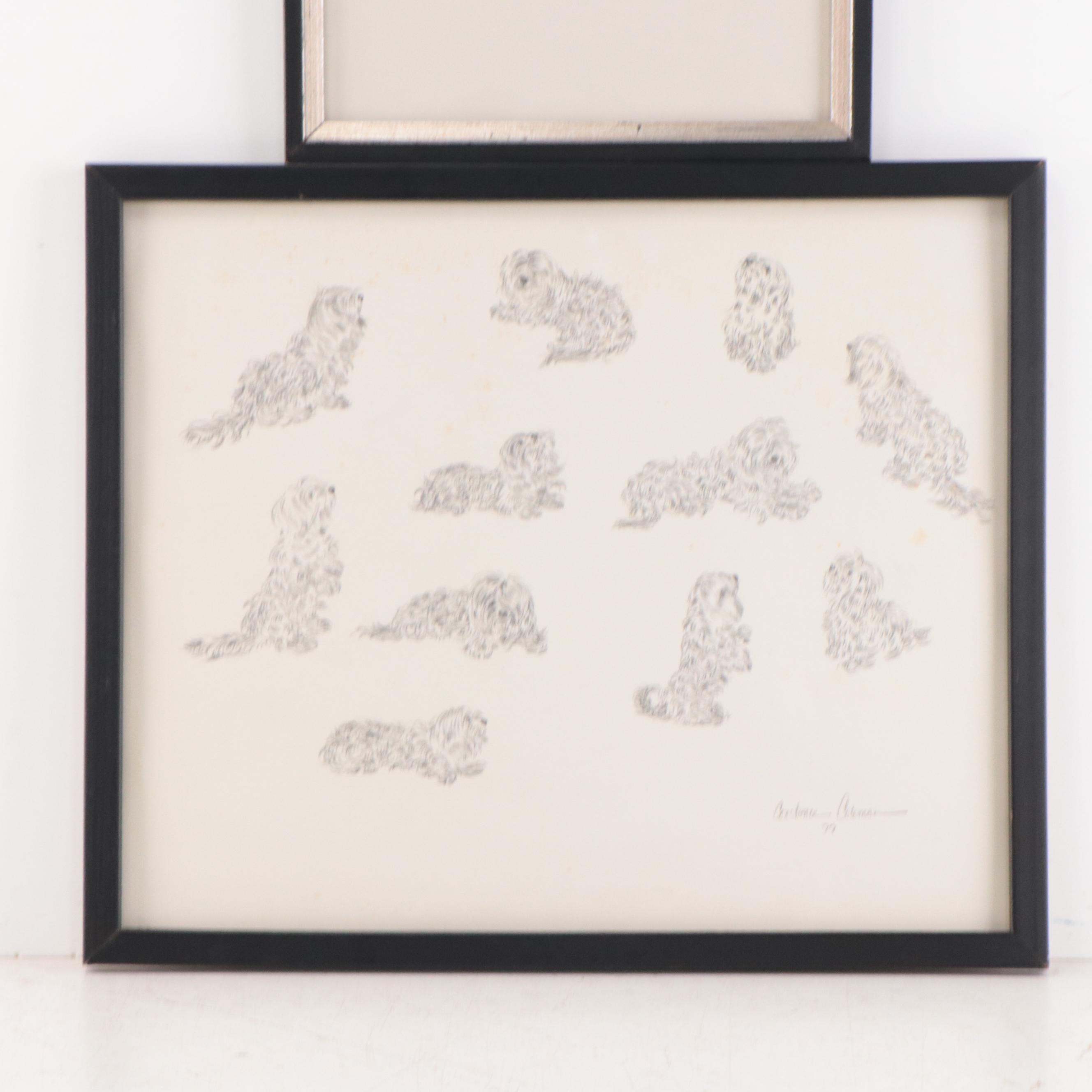 Constance Coleman Graphite Drawings of Dogs, 1977