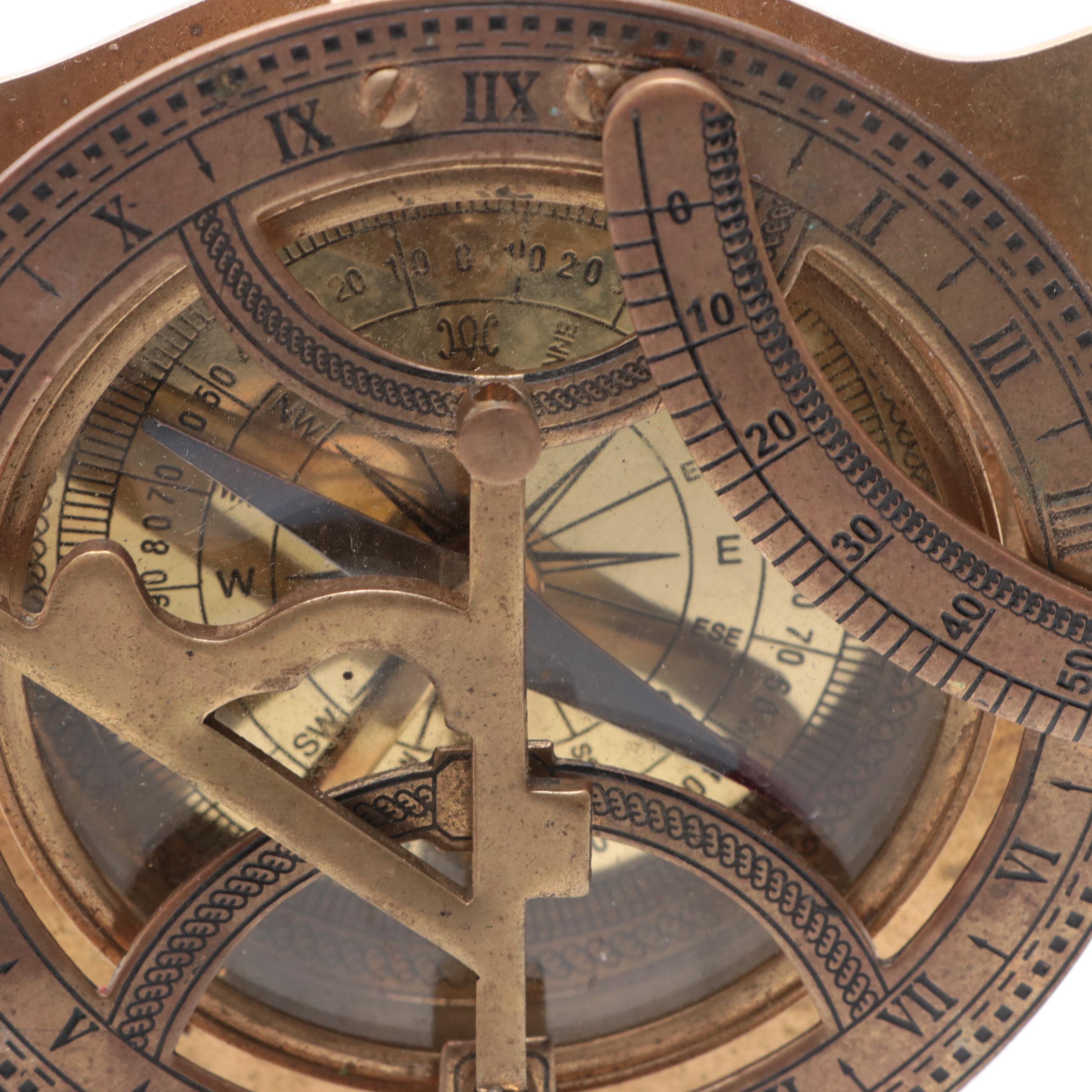 Brass Maritime Sundial Compass with Footed Brass Box