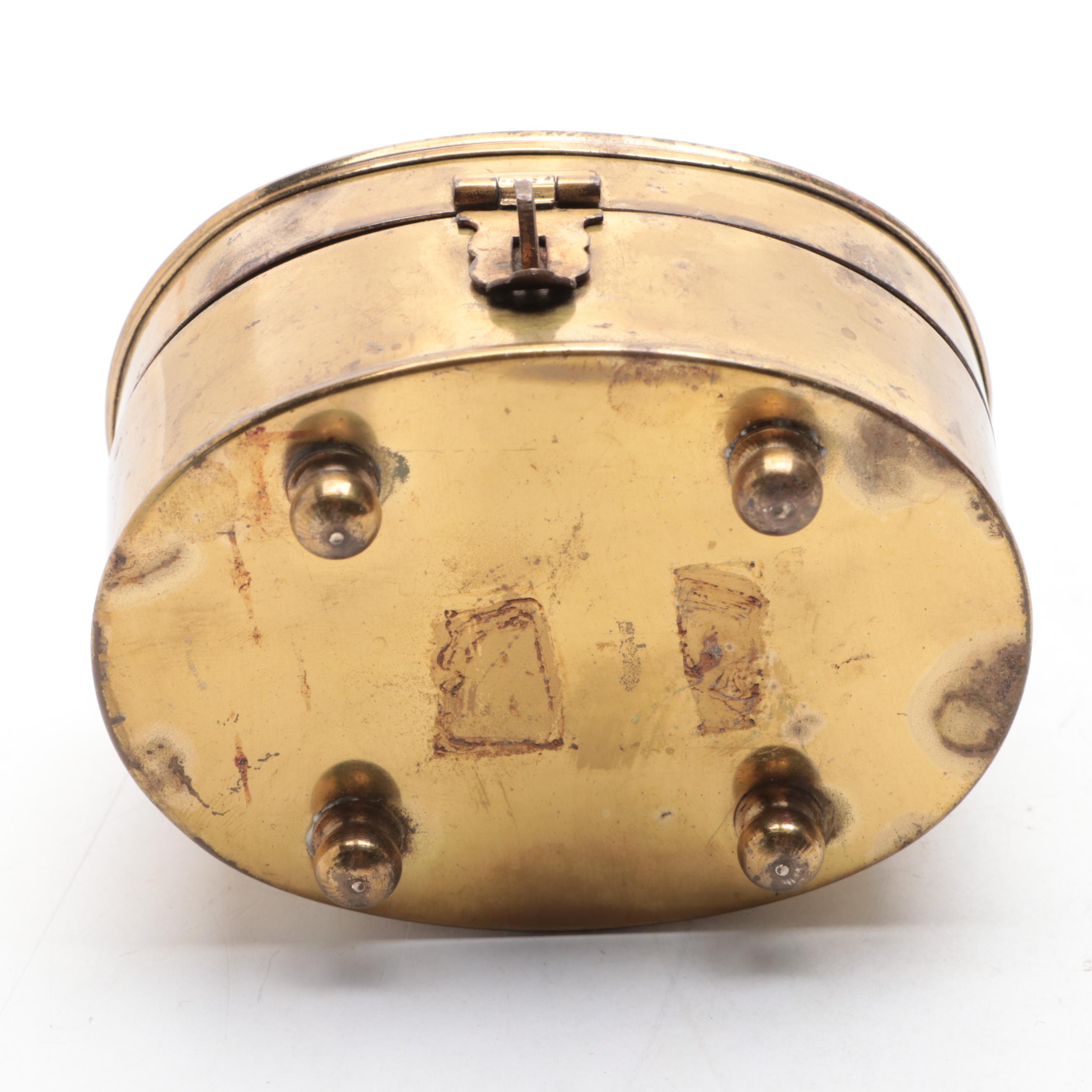 Brass Maritime Sundial Compass with Footed Brass Box