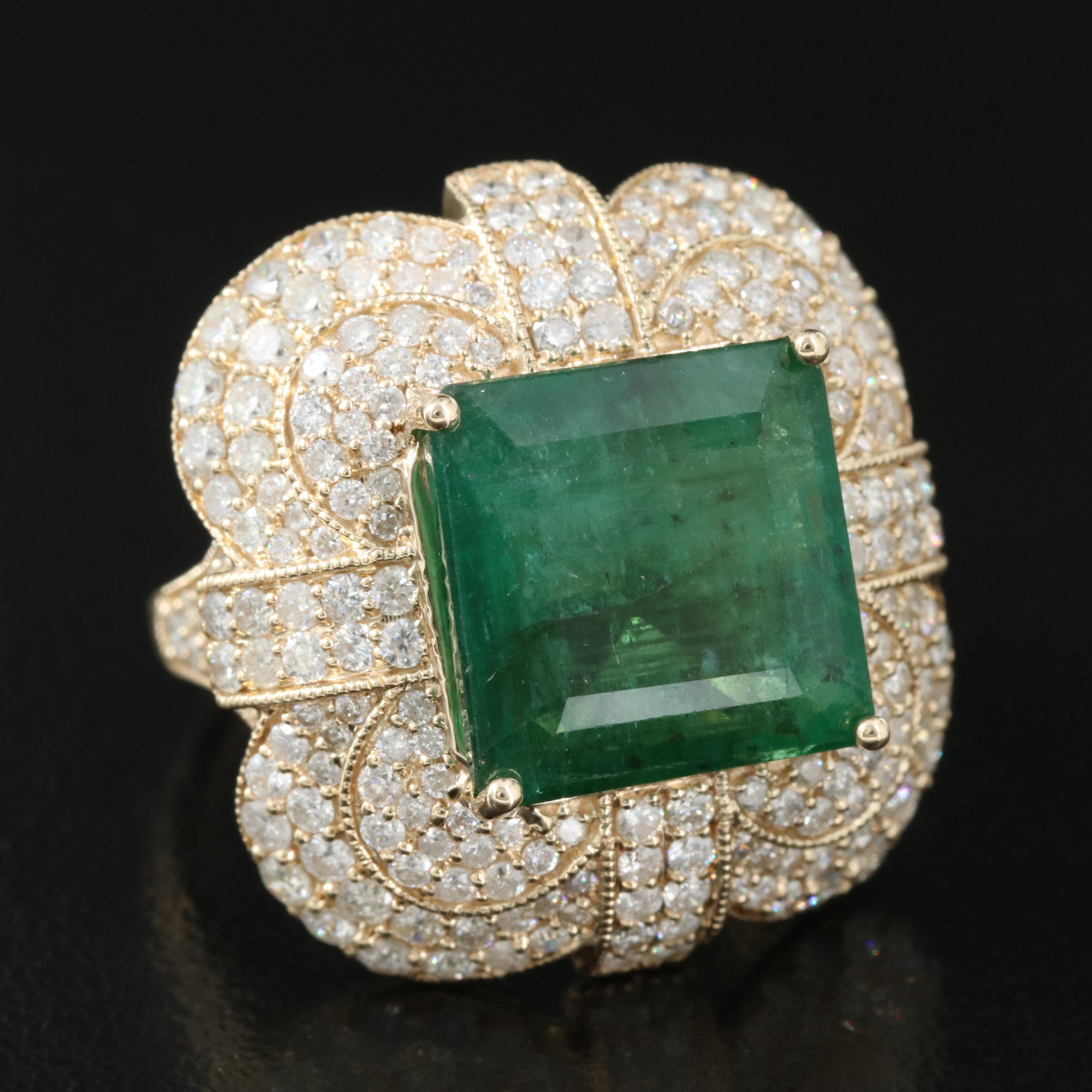 Ellanza 14K 8.13 CT Emerald and 2.47 CTW Diamond Ring