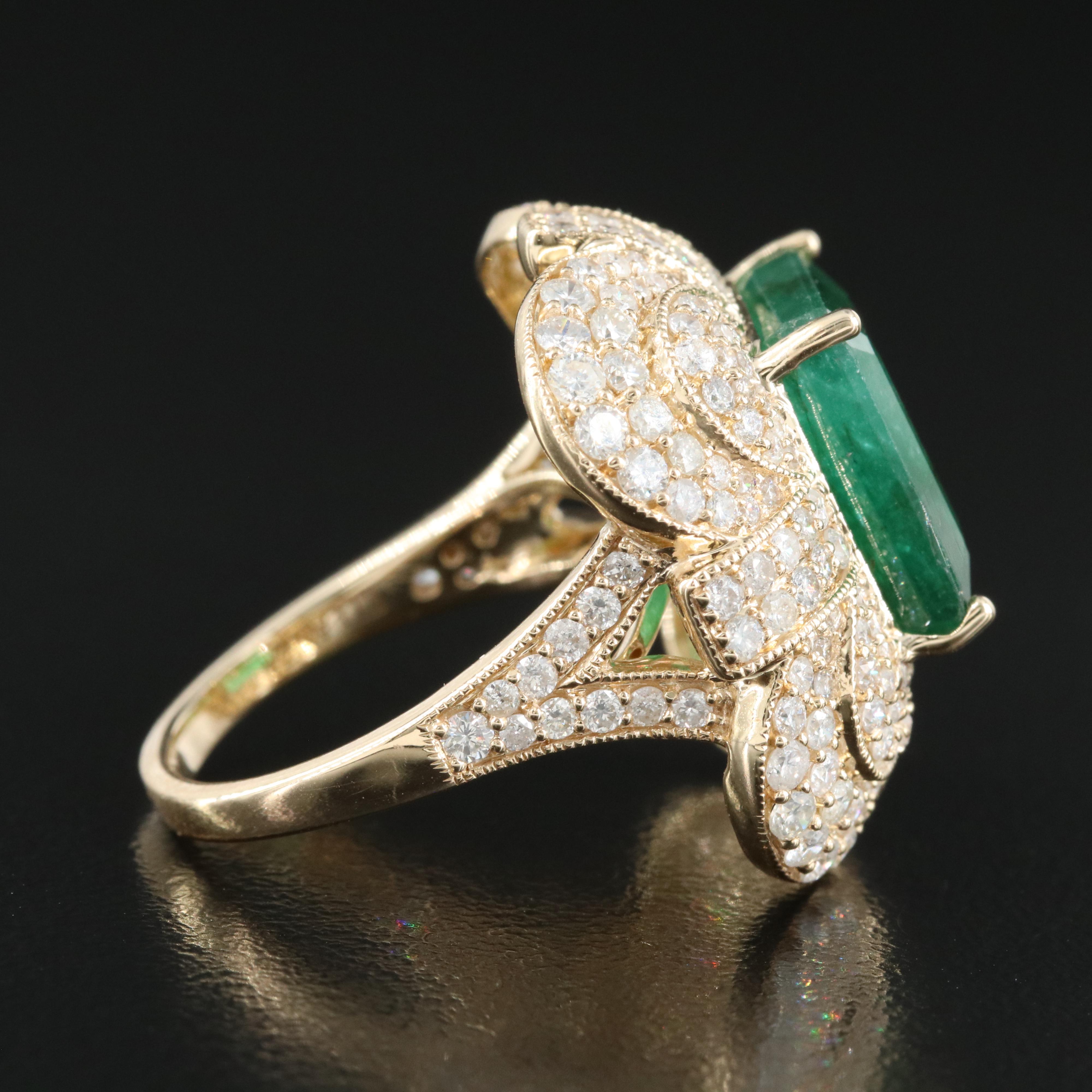Ellanza 14K 8.13 CT Emerald and 2.47 CTW Diamond Ring
