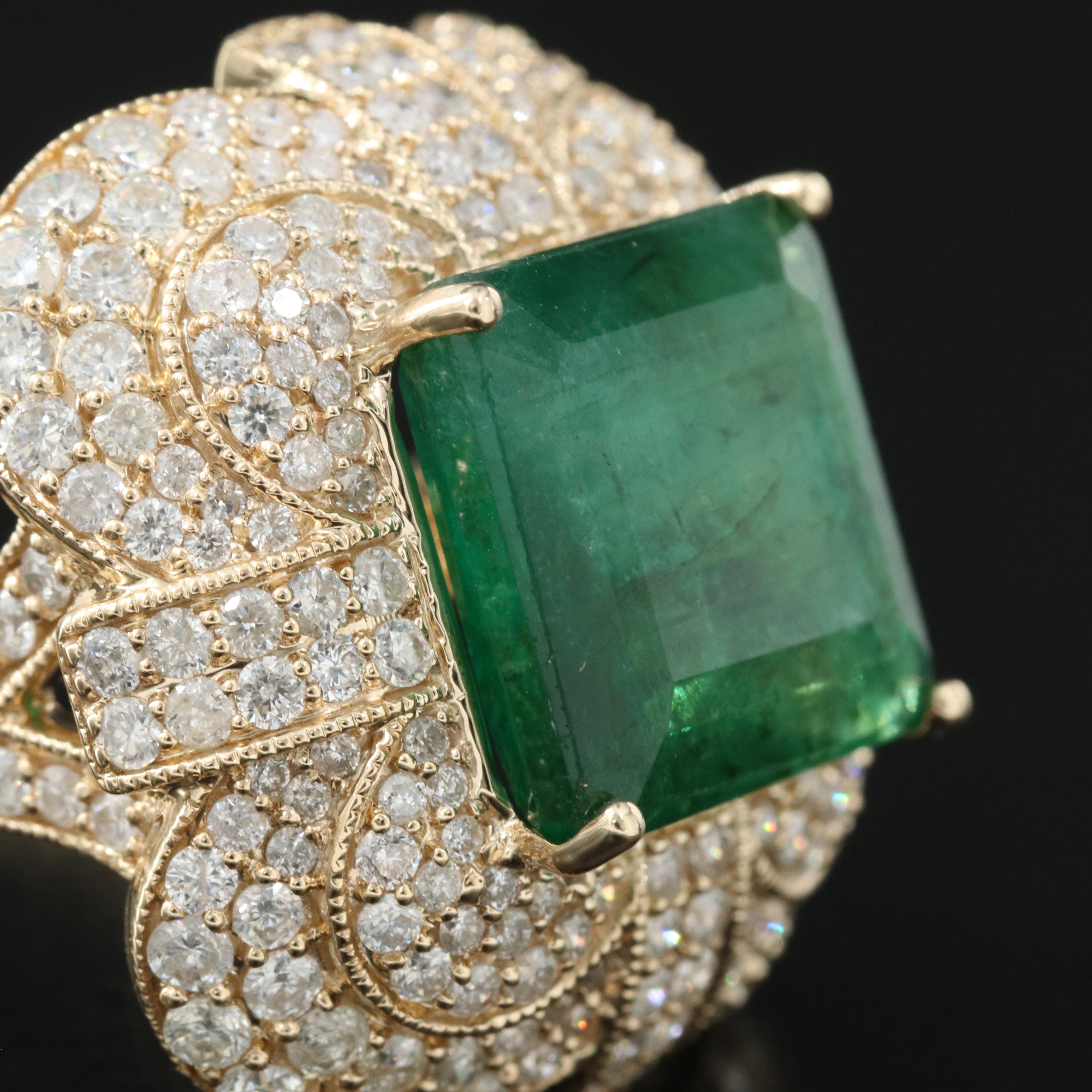 Ellanza 14K 8.13 CT Emerald and 2.47 CTW Diamond Ring