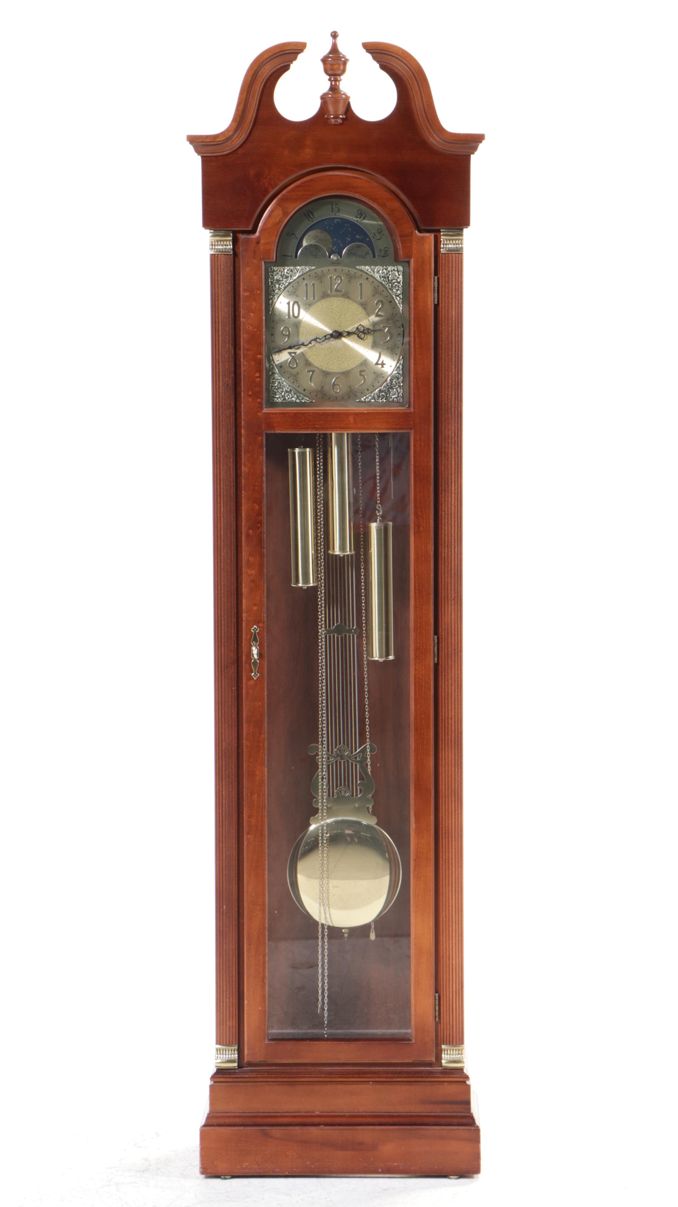Ridgeway Cherry Case Grandfather Clock with Moon Phase Dial