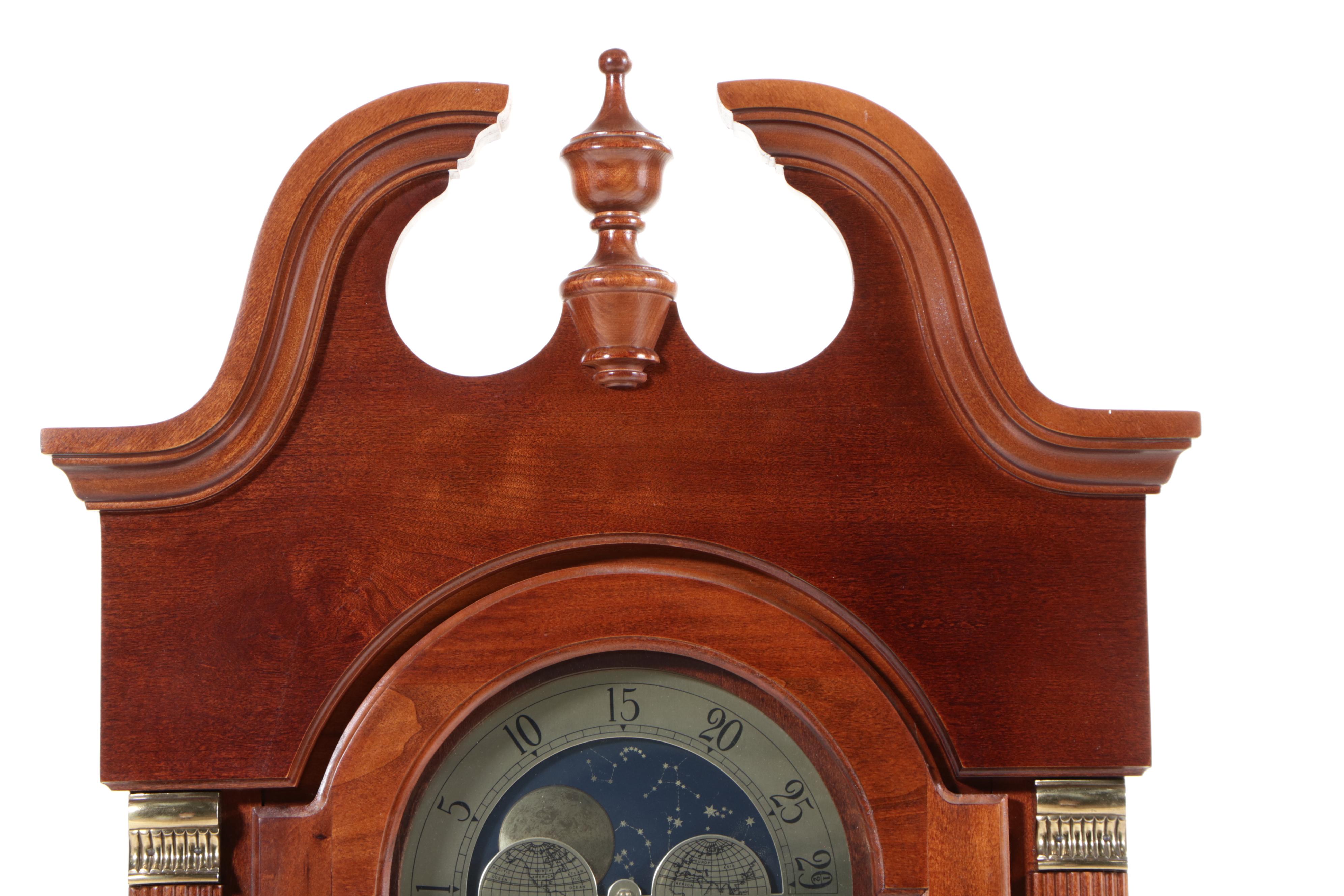 Ridgeway Cherry Case Grandfather Clock with Moon Phase Dial