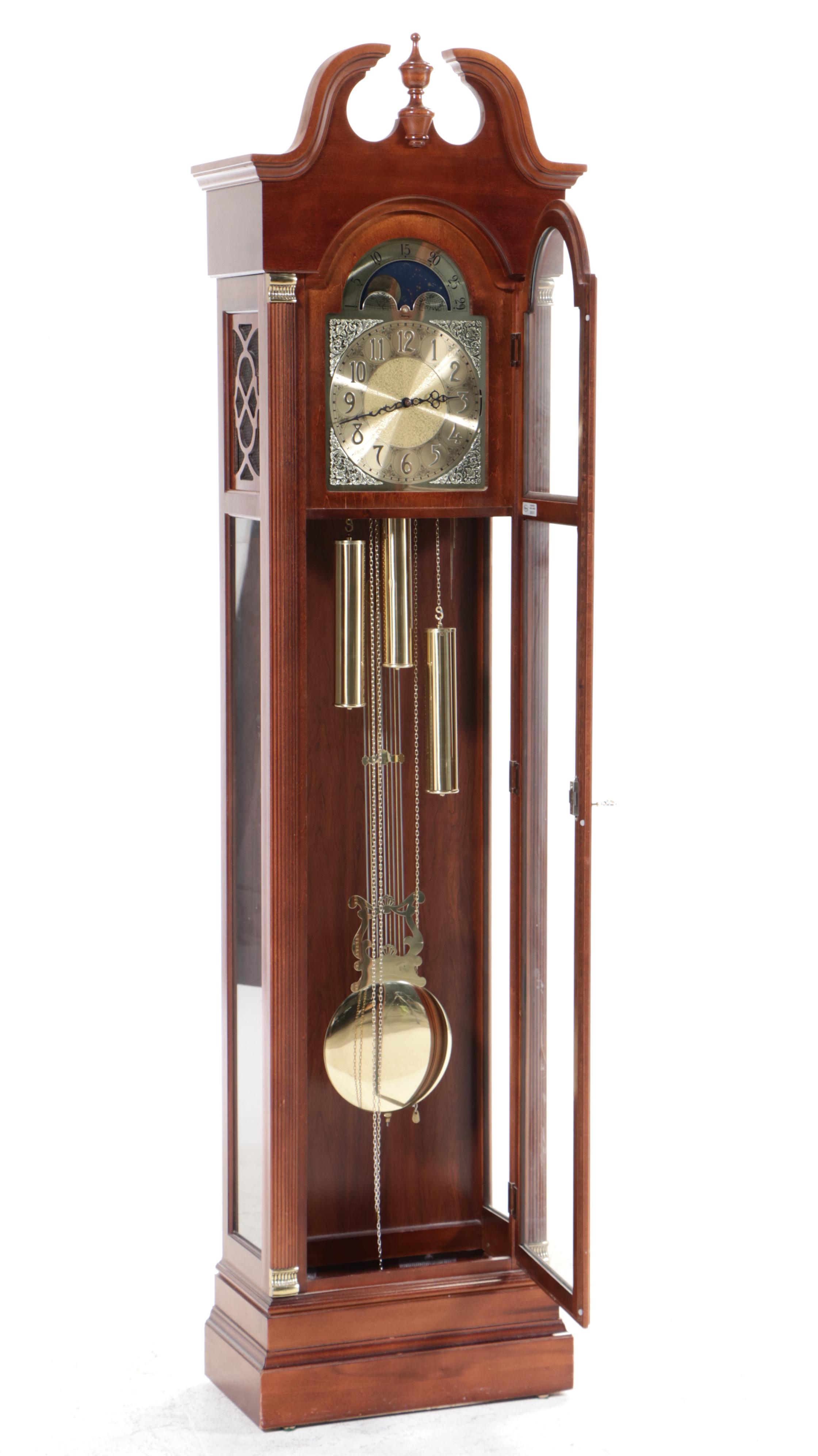 Ridgeway Cherry Case Grandfather Clock with Moon Phase Dial