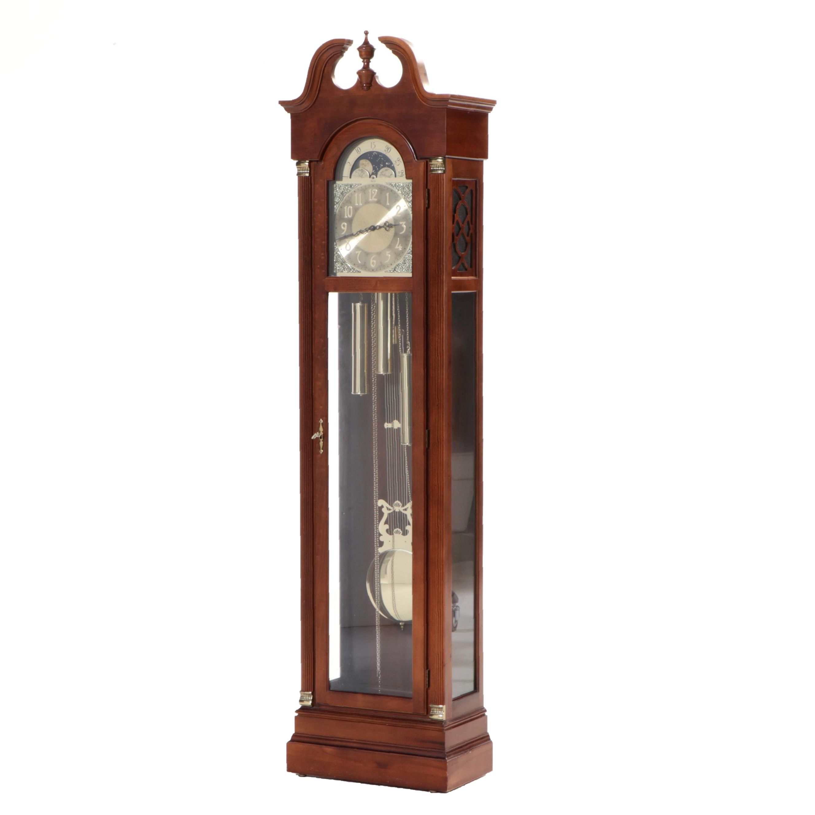 Ridgeway Cherry Case Grandfather Clock with Moon Phase Dial