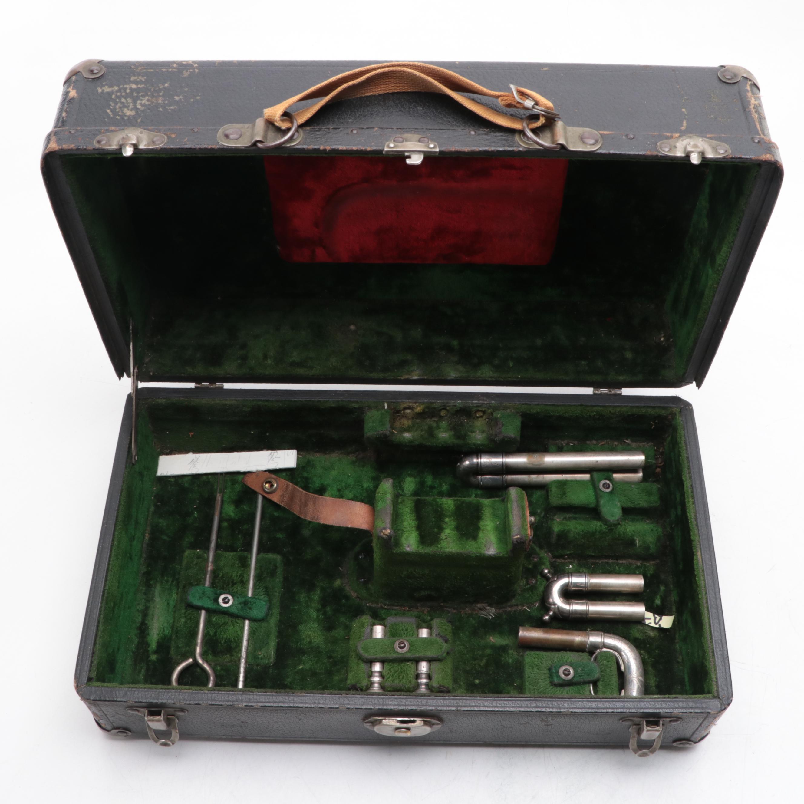 JW York Professional Engraved Bb/A Cornet and Case, Early 20th Century