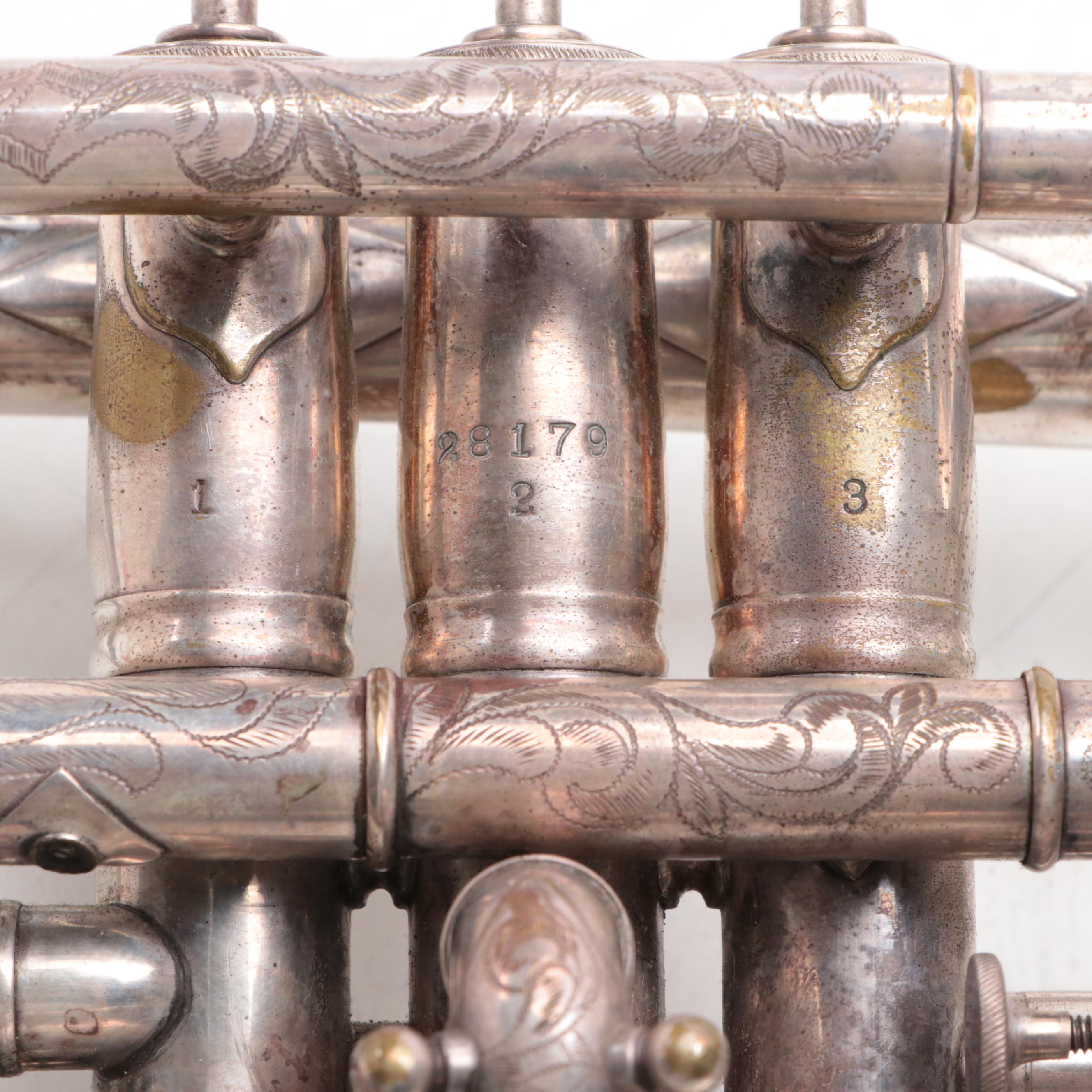 JW York Professional Engraved Bb/A Cornet and Case, Early 20th Century