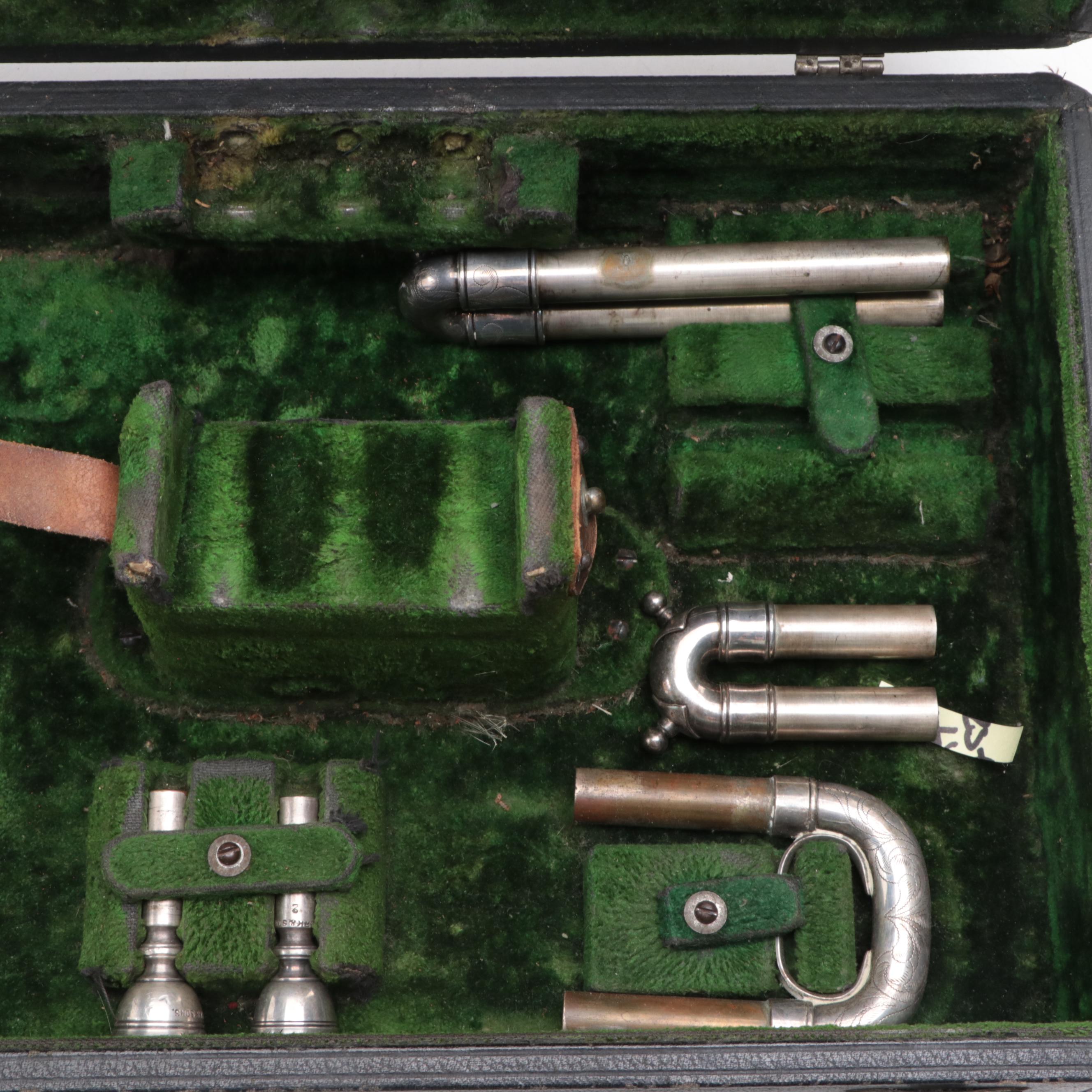 JW York Professional Engraved Bb/A Cornet and Case, Early 20th Century