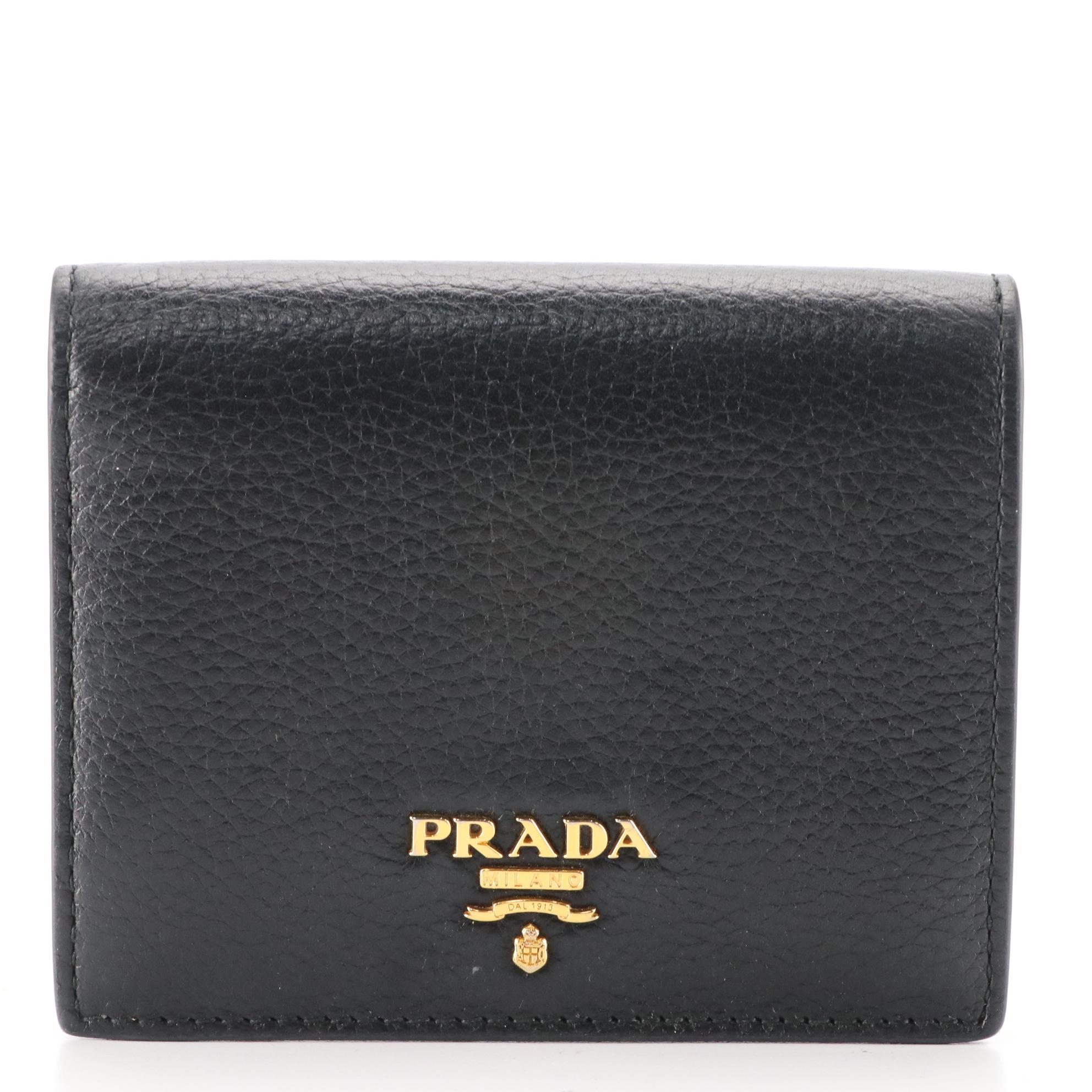 Prada Bifold Wallet in Black Grained Leather