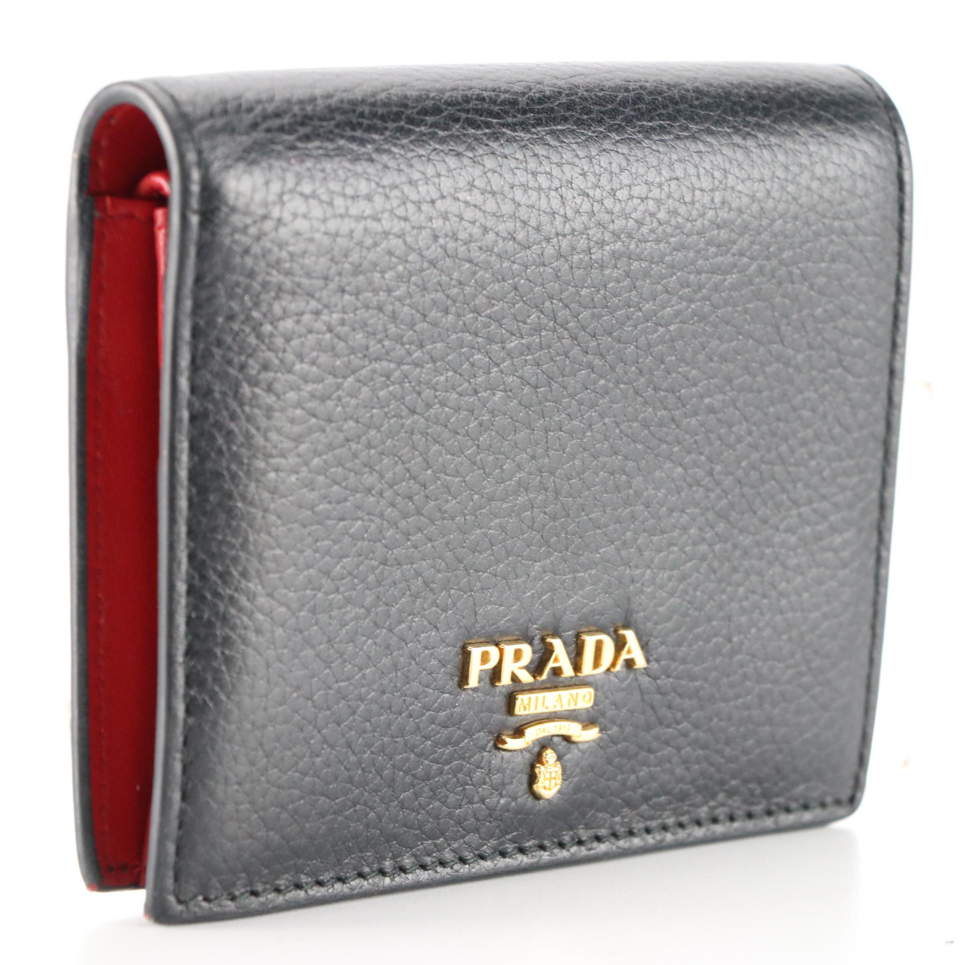 Prada Bifold Wallet in Black Grained Leather
