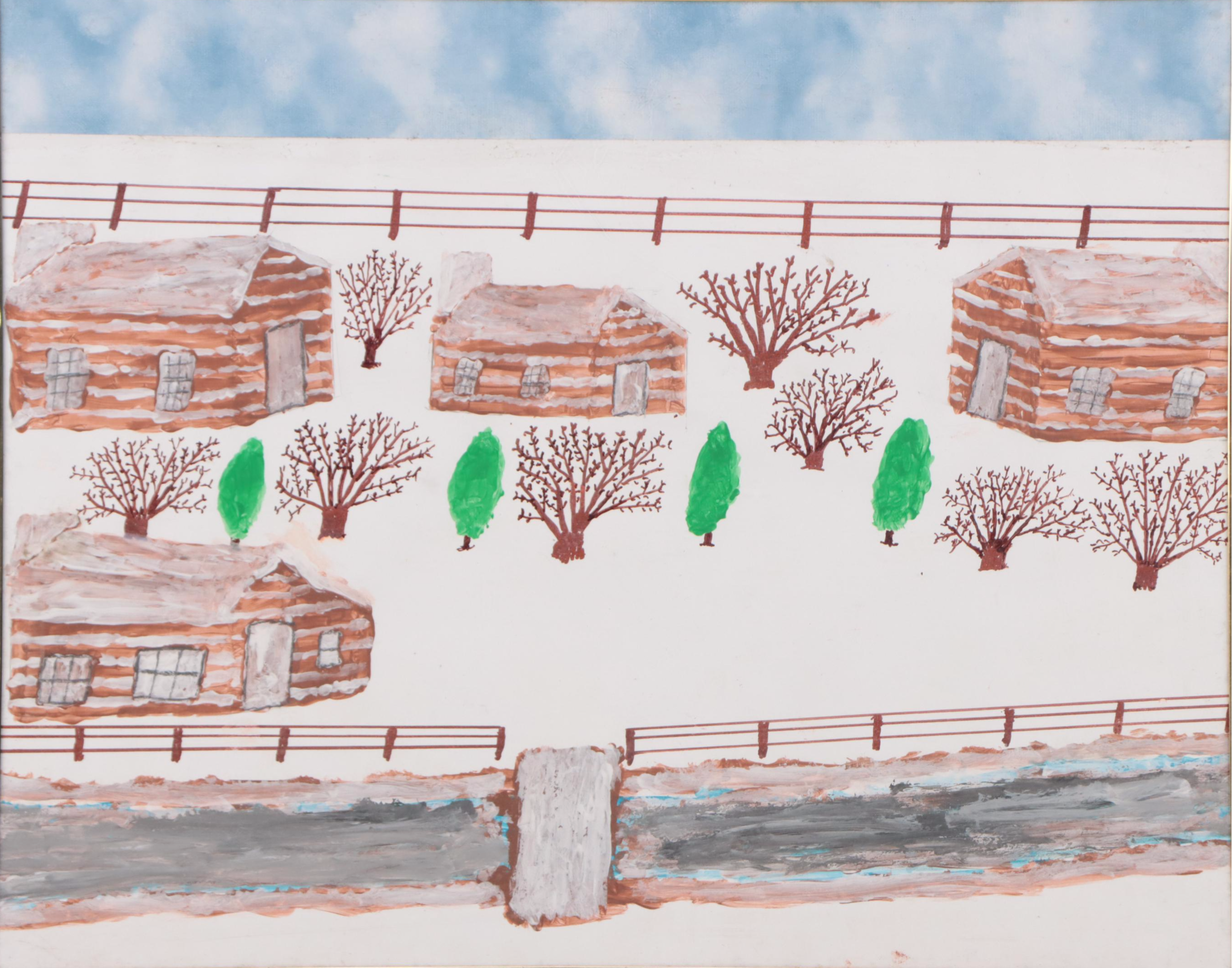 Harold Shryock Outsider Art Winter Landscape Acrylic Painting