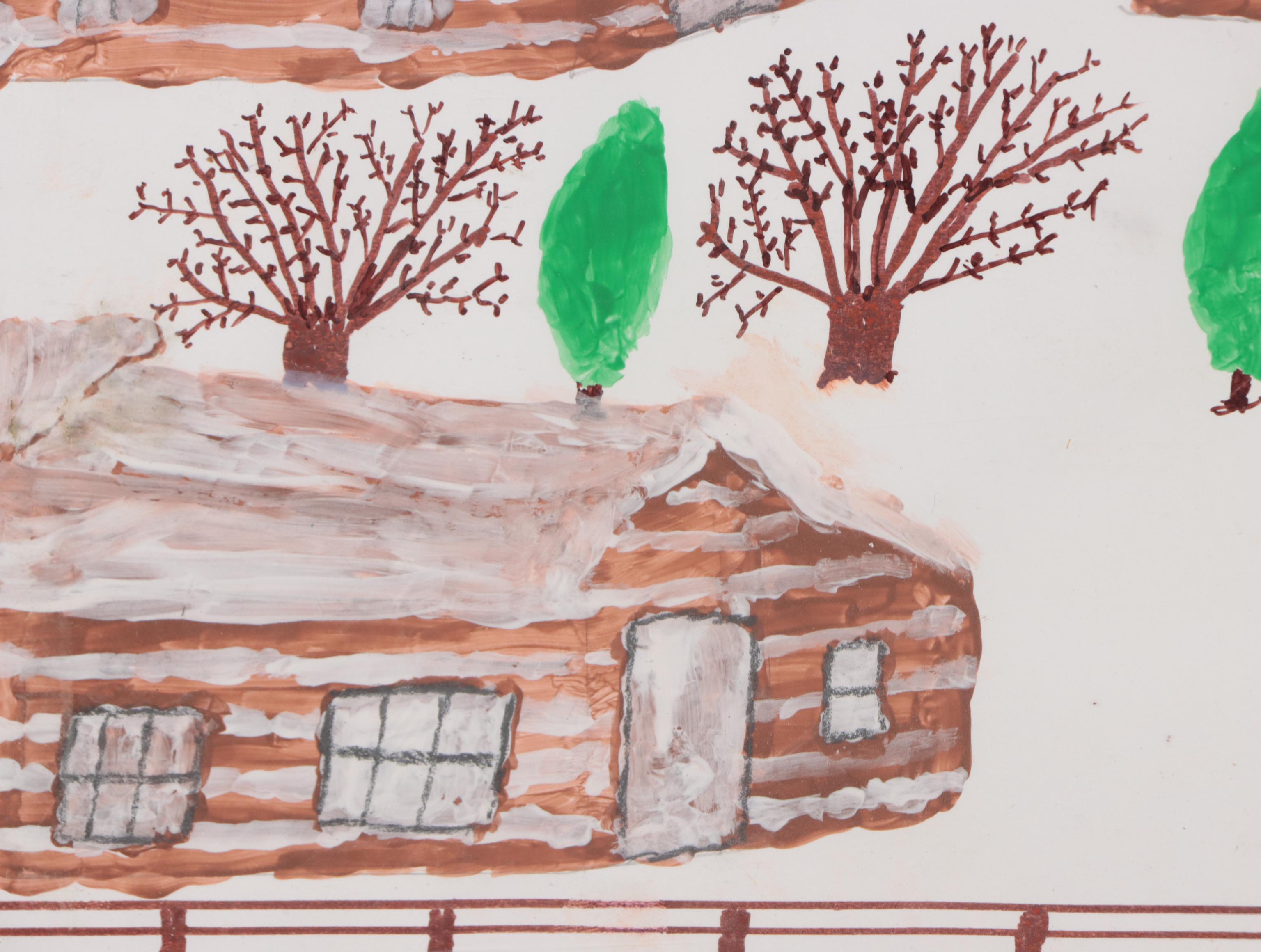 Harold Shryock Outsider Art Winter Landscape Acrylic Painting