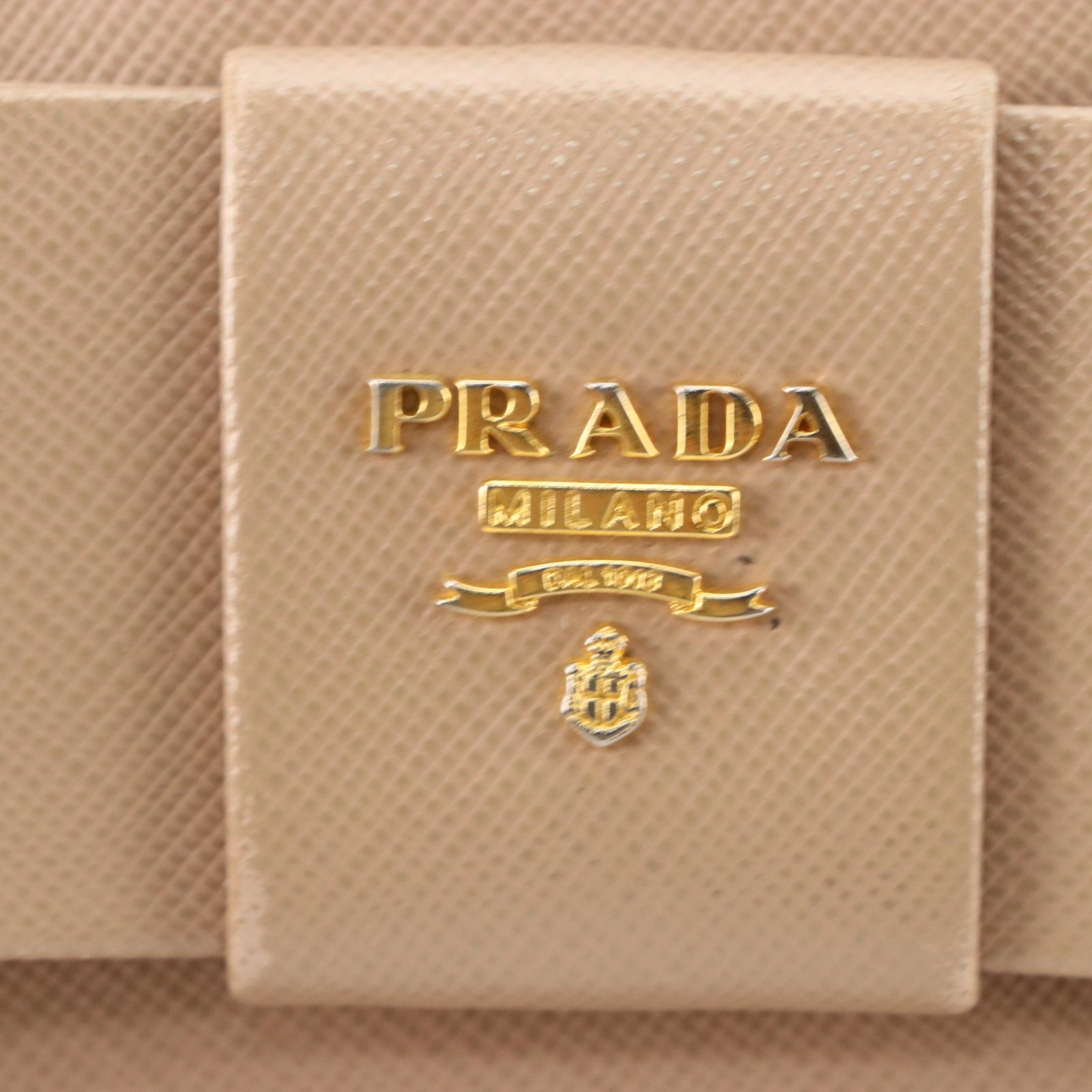 Prada Bow Zip-Around Wallet in Tan Saffiano Leather