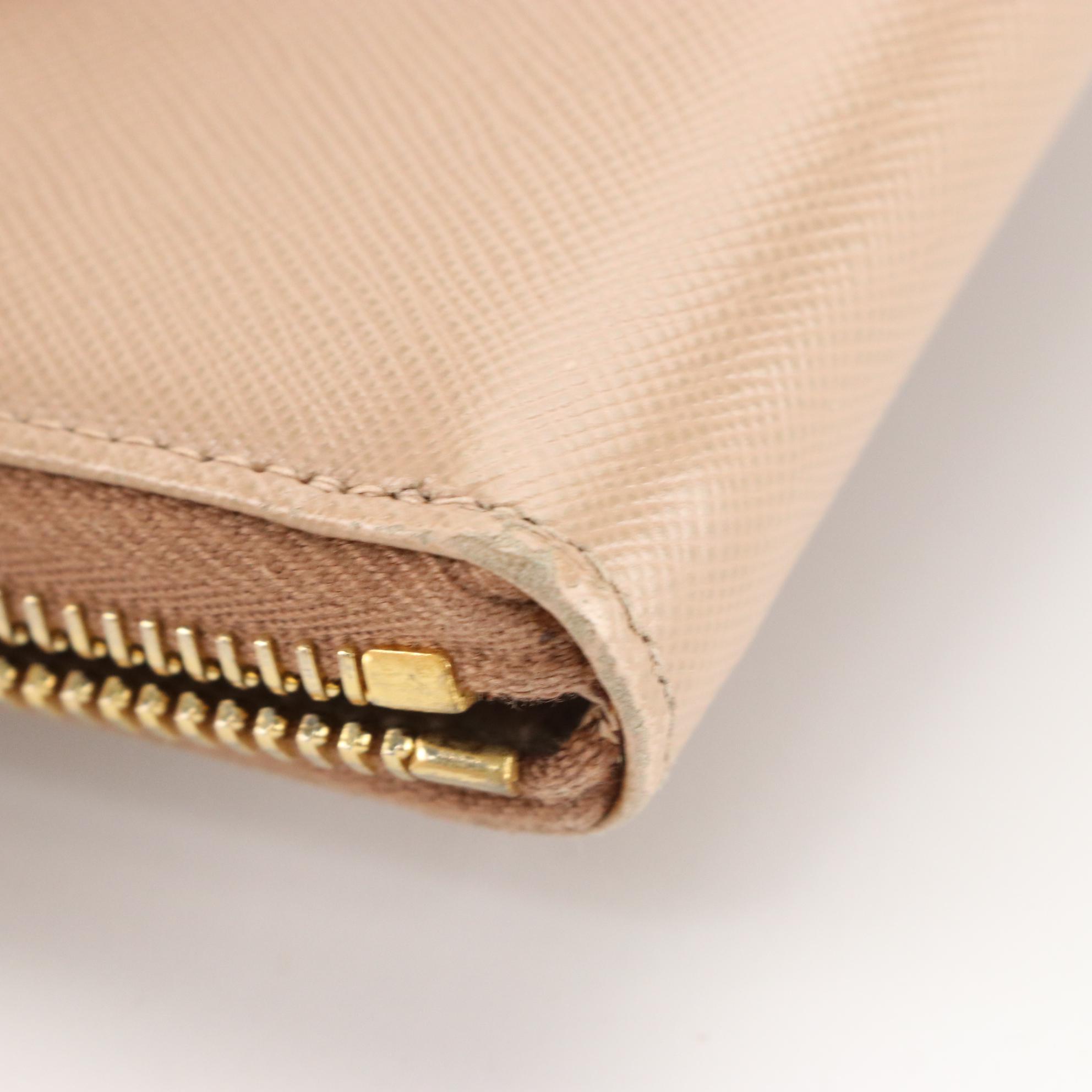 Prada Bow Zip-Around Wallet in Tan Saffiano Leather