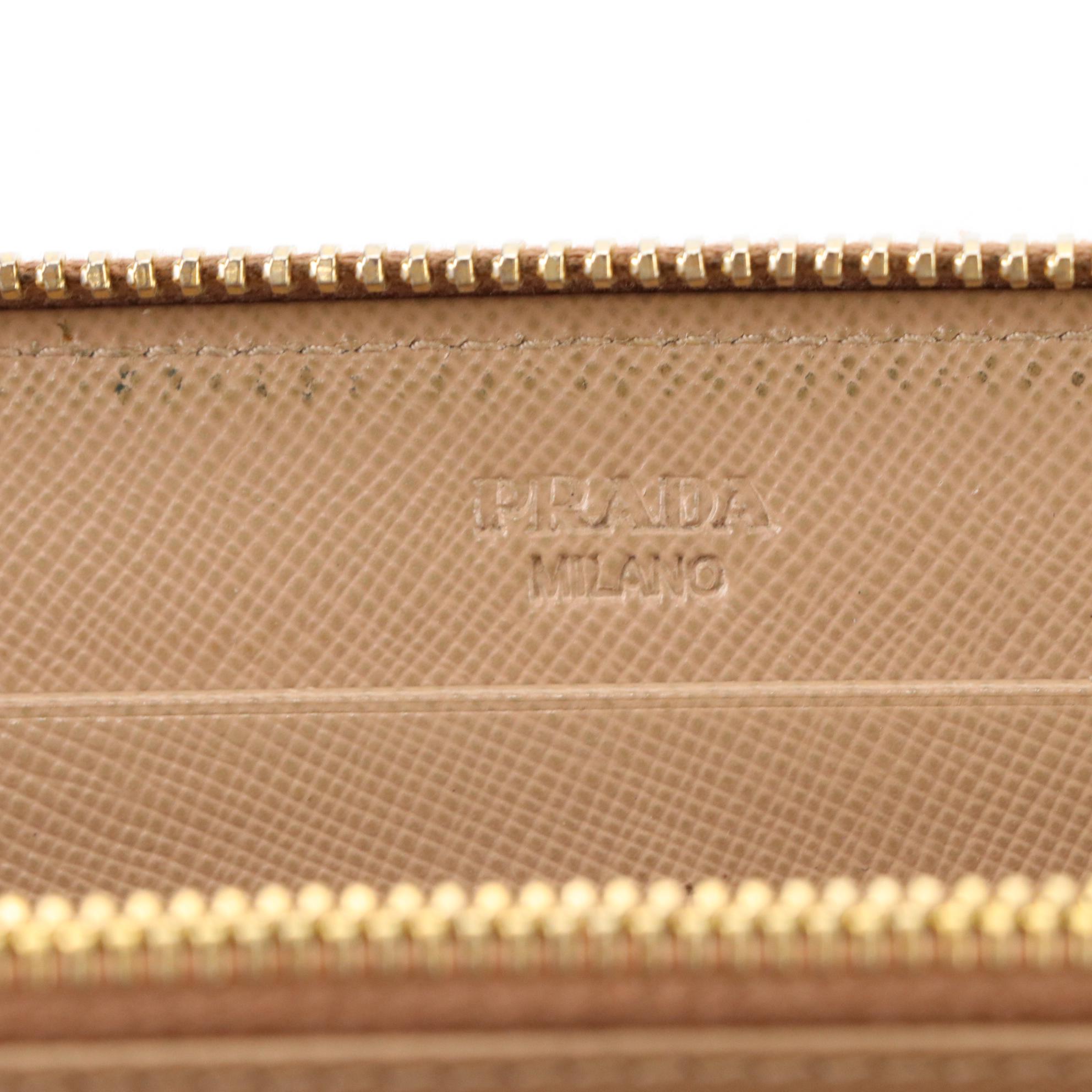 Prada Bow Zip-Around Wallet in Tan Saffiano Leather