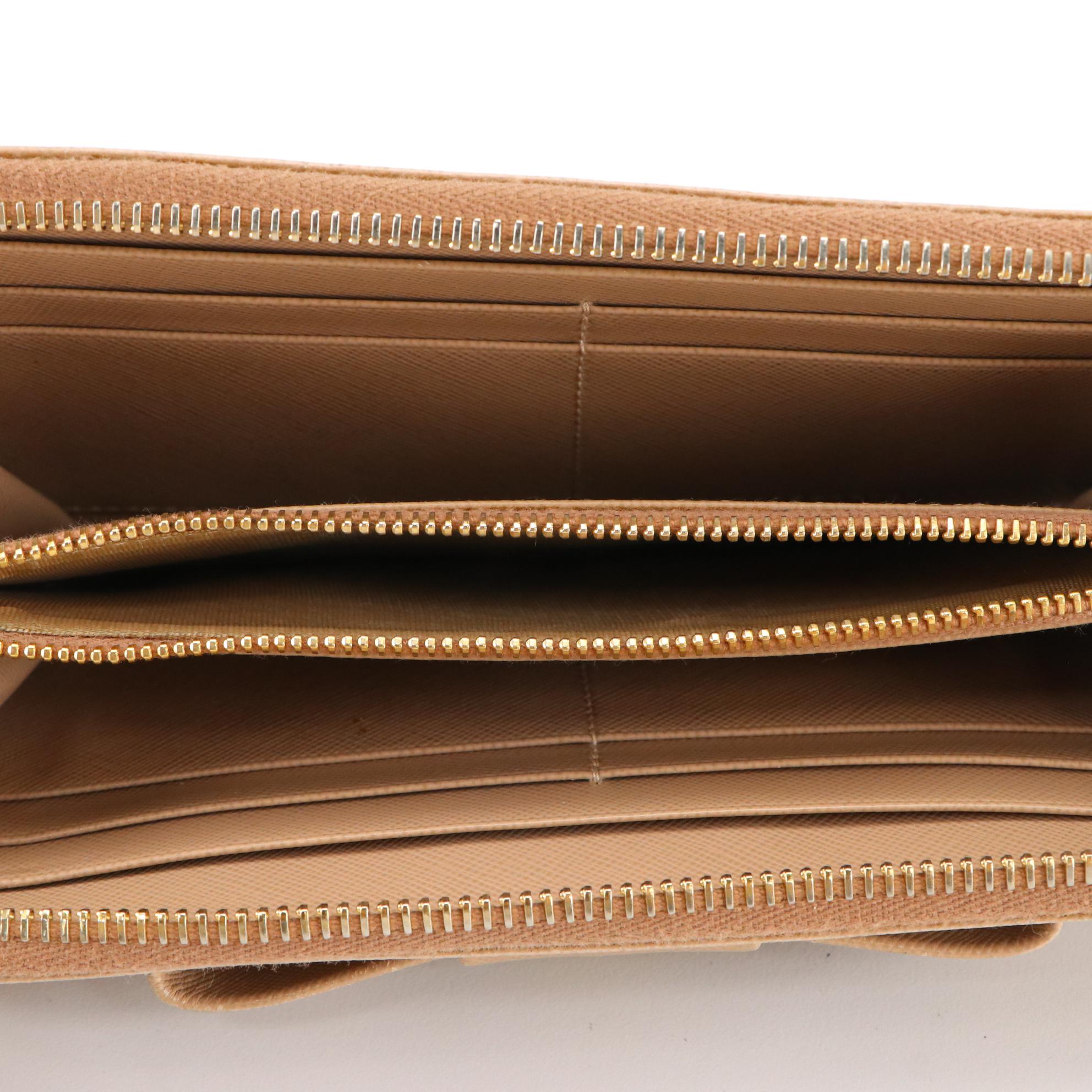 Prada Bow Zip-Around Wallet in Tan Saffiano Leather