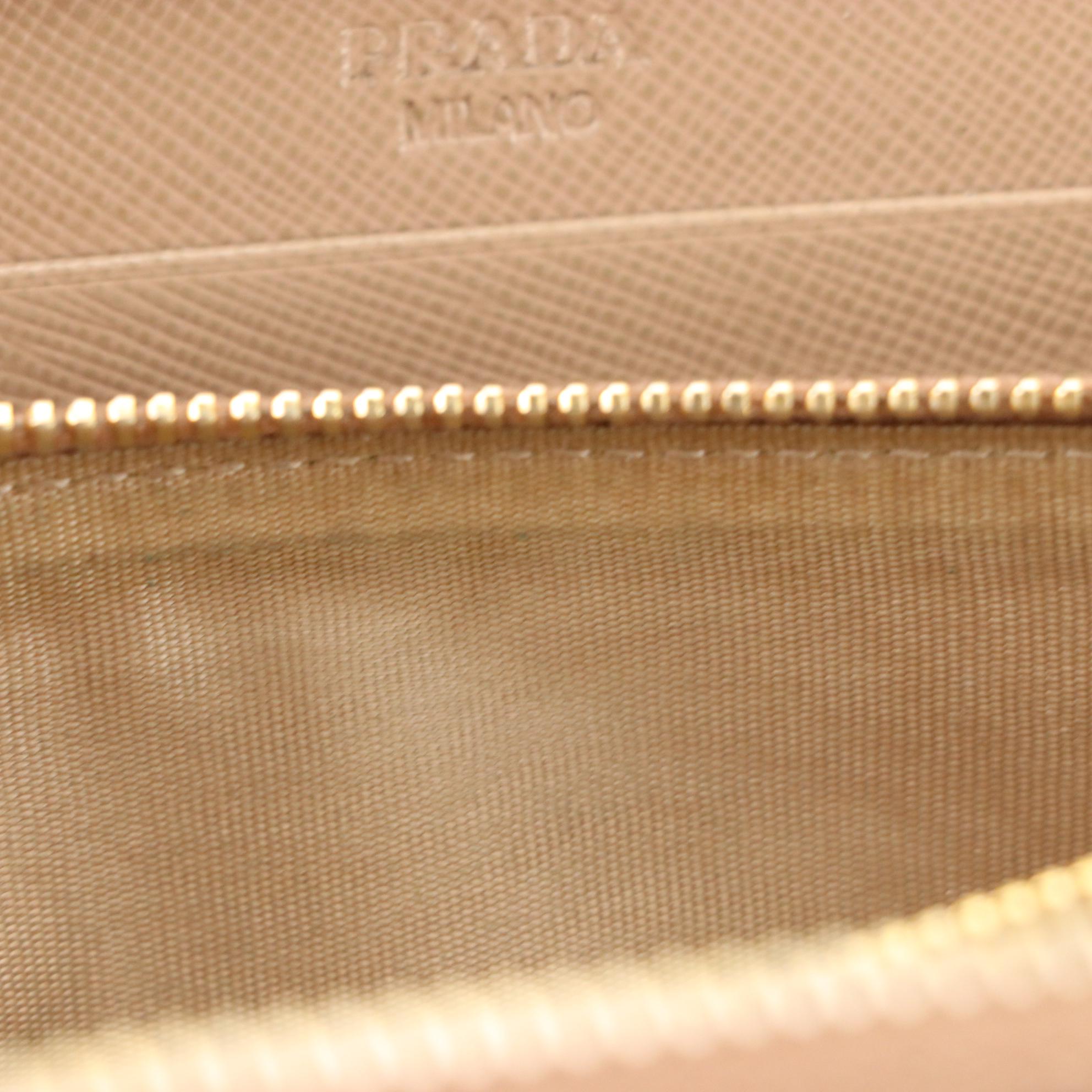 Prada Bow Zip-Around Wallet in Tan Saffiano Leather