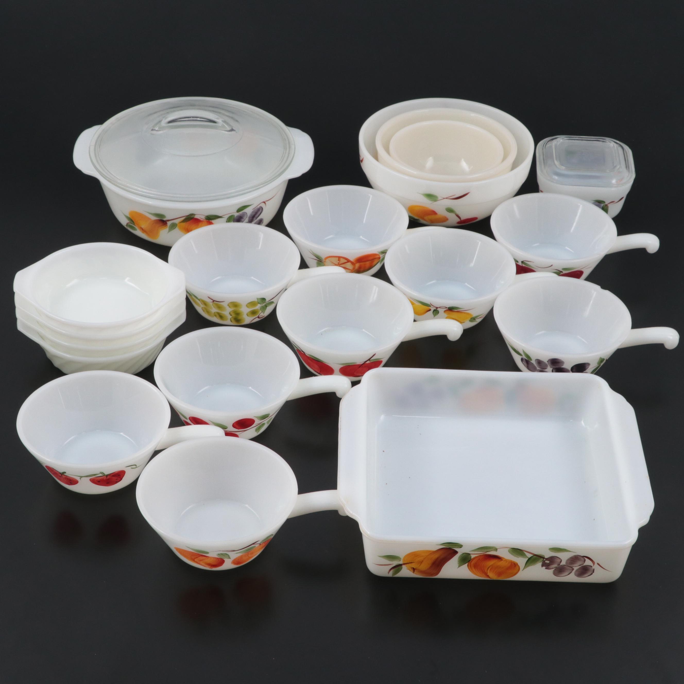 Anchor Hocking Fire King "Fruit" Glass Casseroles with Bowls and Dishes
